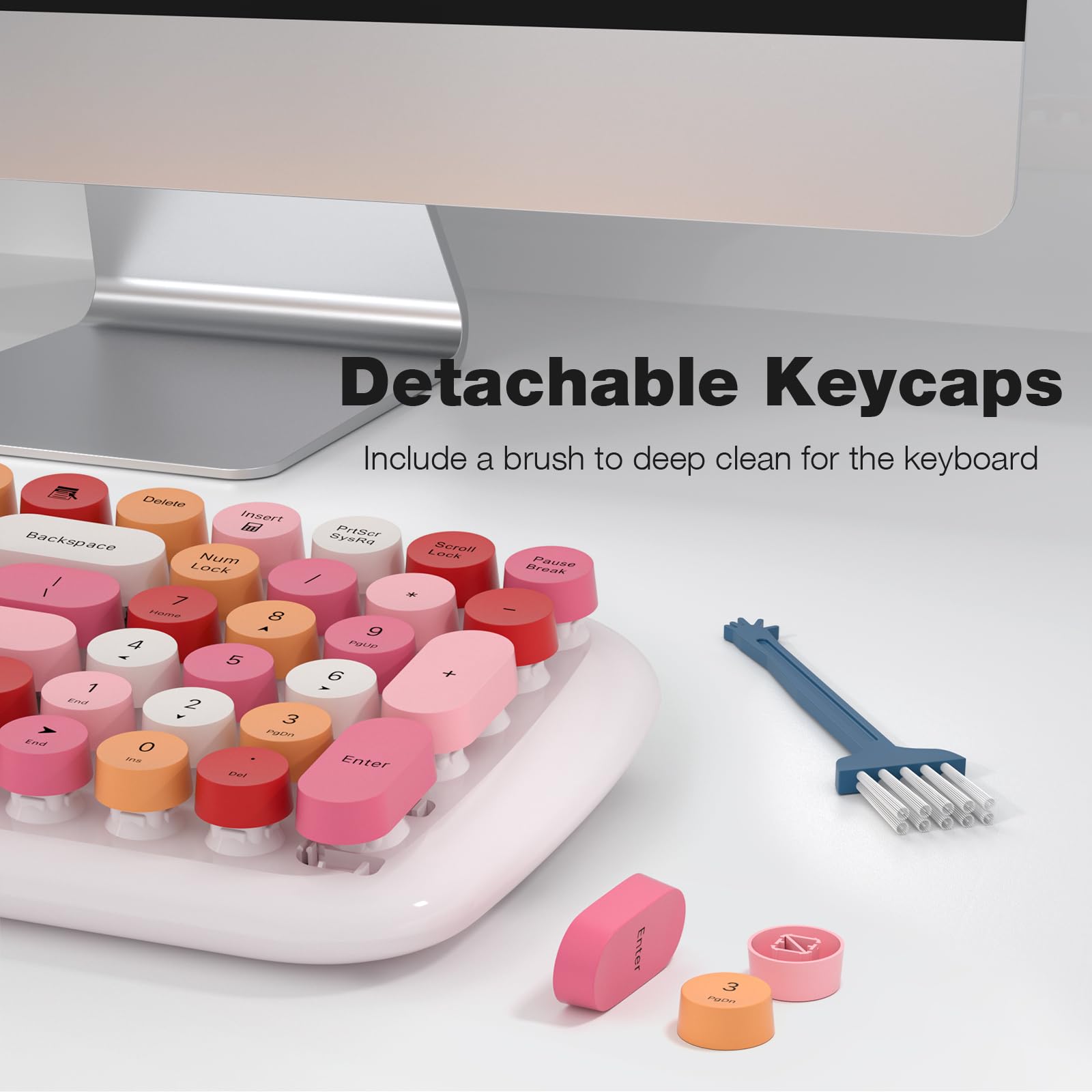 Knowsqt Wireless Keyboard And Mouse Combo, White Mixed 100 Keys 2.4 Ghz Round Keycap Typewriter Keyboards, Usb Receiver Plug And