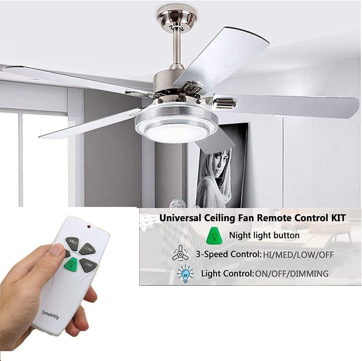 2 Pack Universal Ceiling Fan Remote Control Kit With Light Dimmer 3 Speed Ceiling Fan Replacement For Hampton Bay/Hunter/Harbor