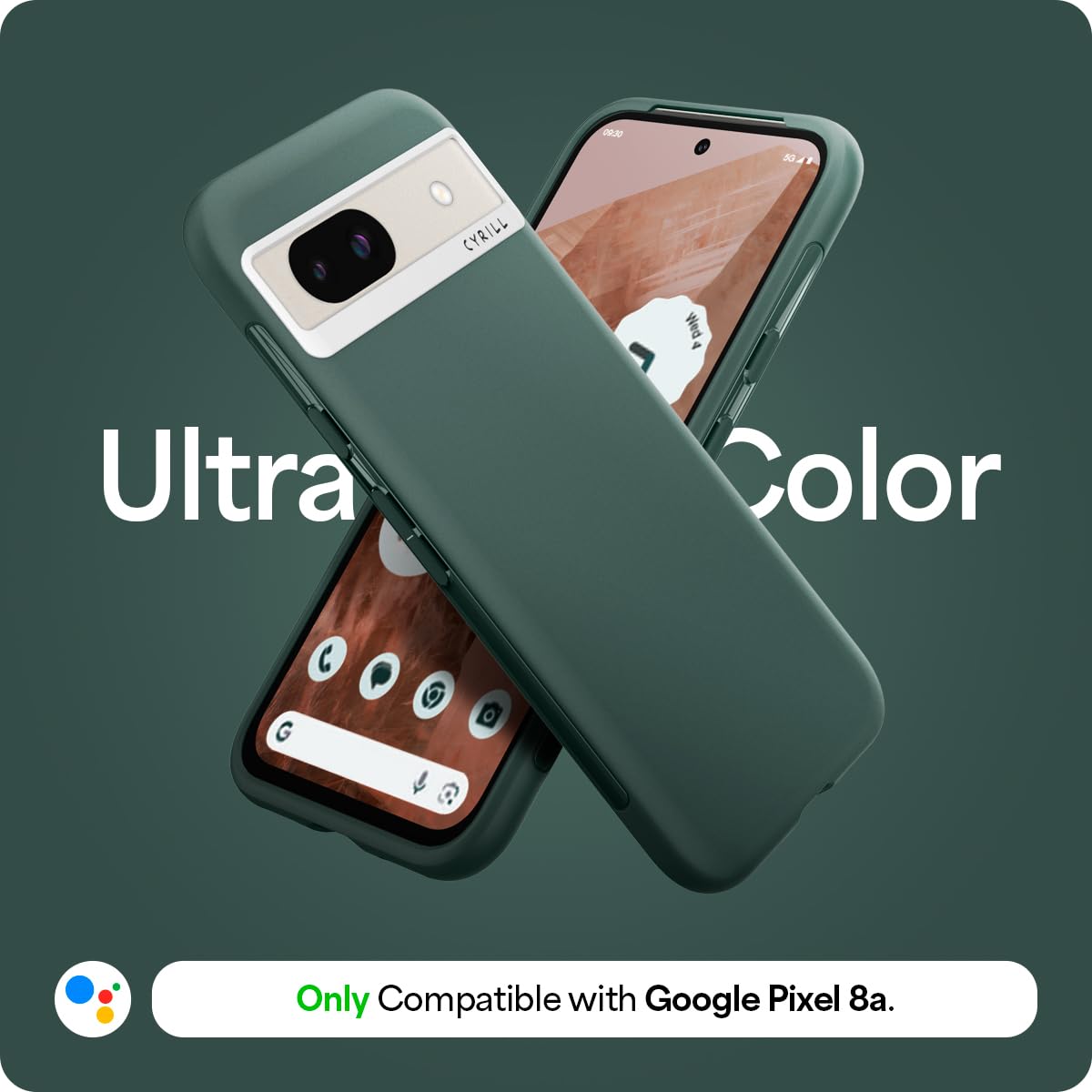 Cyrill Ultracolor Compatible With Google Pixel 8A Case, Matte Silicone [Anti Fingerprint] Shock Absorbent Green Phone Case For P