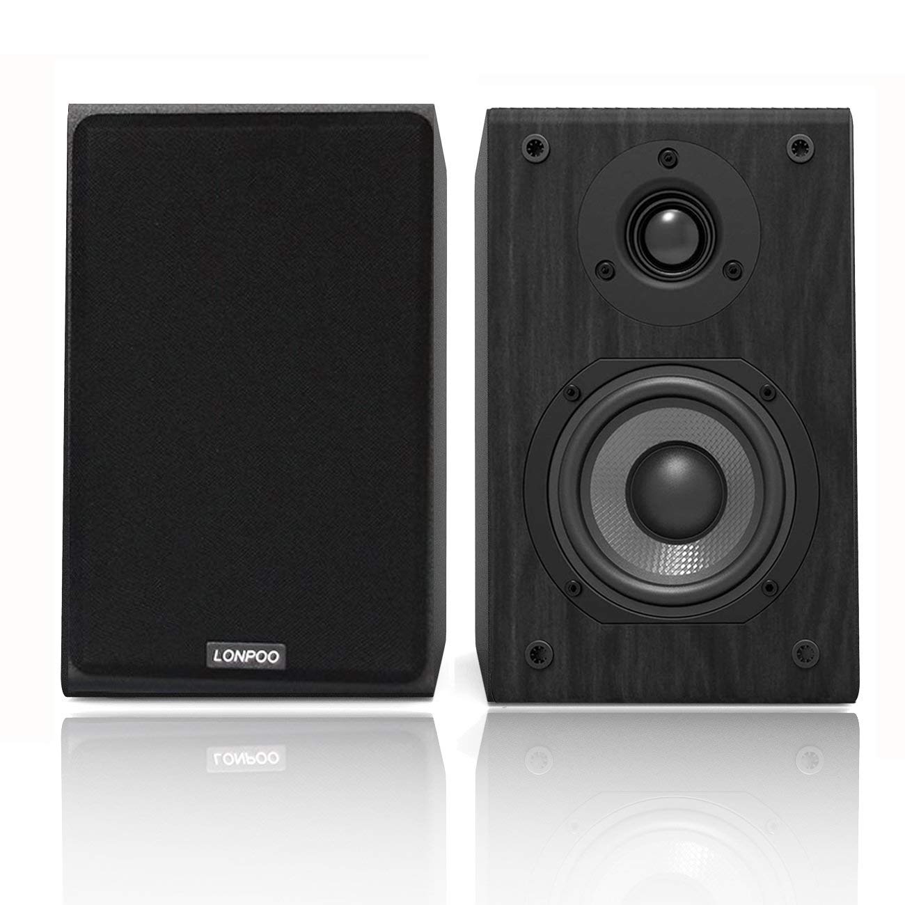 Lonpoo Passive Bookshelf Speaker, 75W X 2 Classic Wooden Near Field Monitor With 4 Inch Carbon Fiber Woofer &1 Inch Silk Domed T