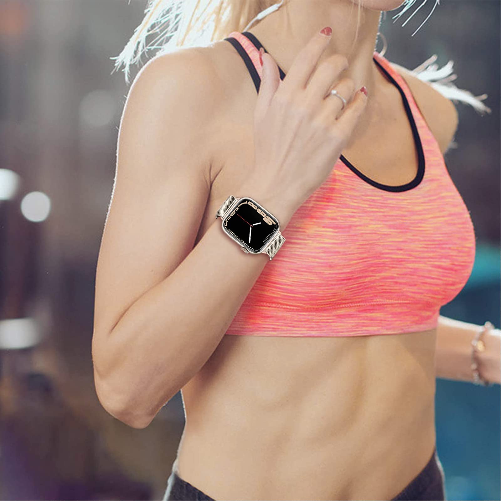 Trumirr Starlight Band For Apple Watch Series 8 7 41Mm Women, Mesh Woven Stainless Steel Watchband Feminine Strap Replacement Fo