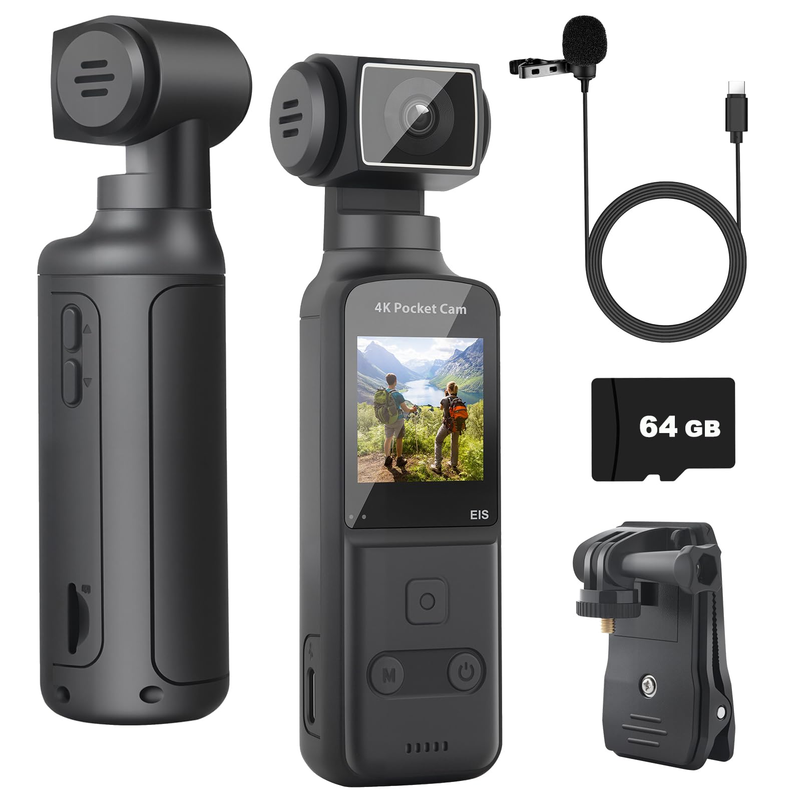 ZOMFOM 4K Body Camera with External Microphone, Mini Video & Audio Pocket Cam 270 Rotation Camera for Outdoor Sport, Bike, Trave