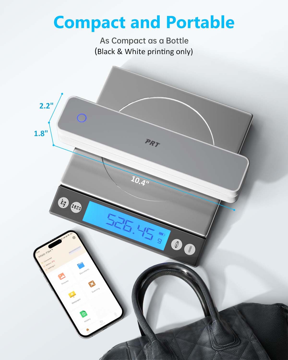 Prt Inkless Portable Printer For Travel, Wireless Thermal Printer Support 8.5 X 11 Inch Us Letter A4 B5, Bluetooth Mobile Printe