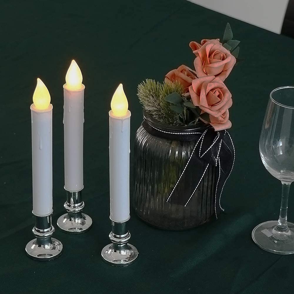 Wondise Flameless Window Candles With Remote And Timer, Battery Operated Silver Holders And Suction Cups White Candles For Chris