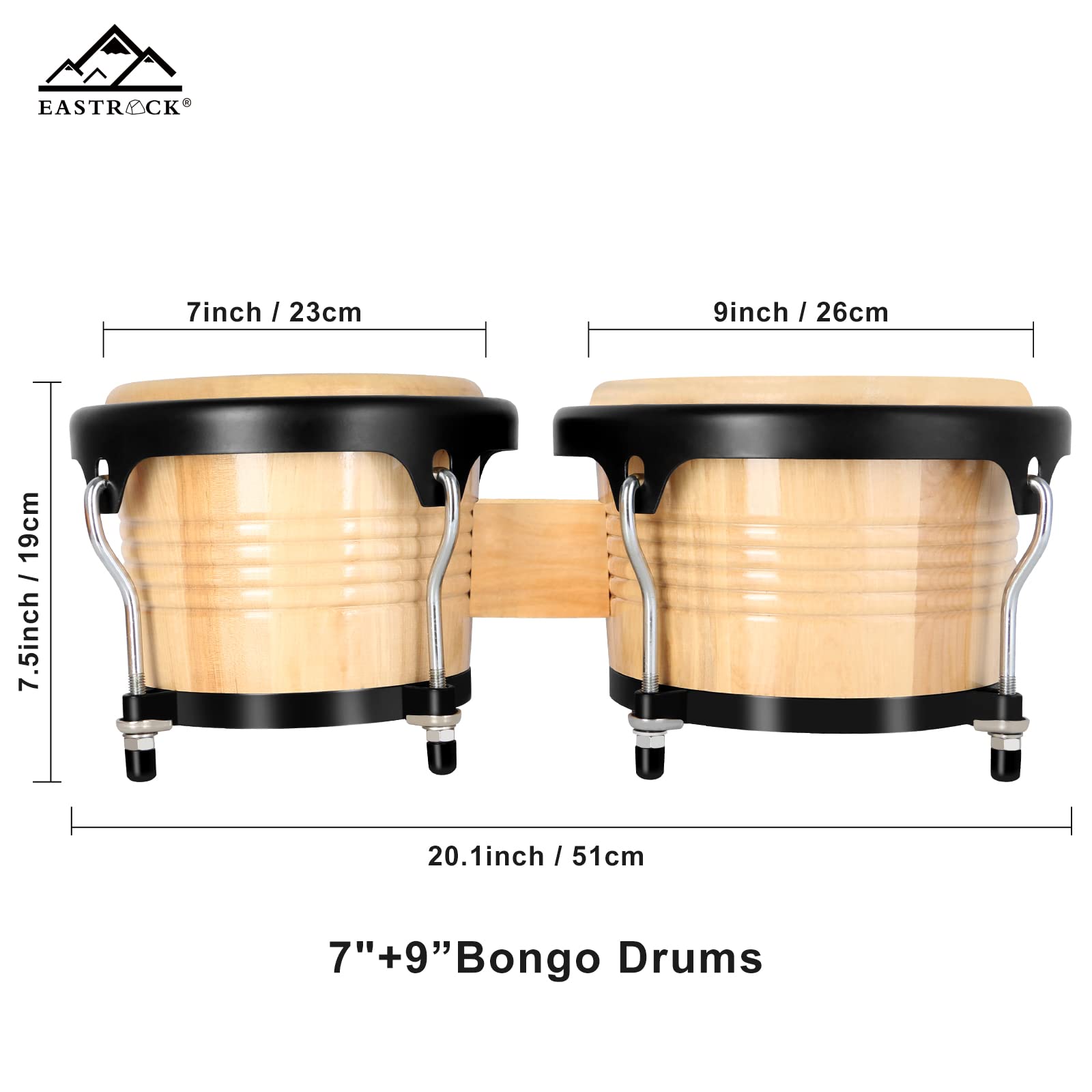 Eastrock Bongo Drums 7    And 9    Set For Kids Adults Beginners Professionals Tunable Wood And Metal Drum Percussion Instrument