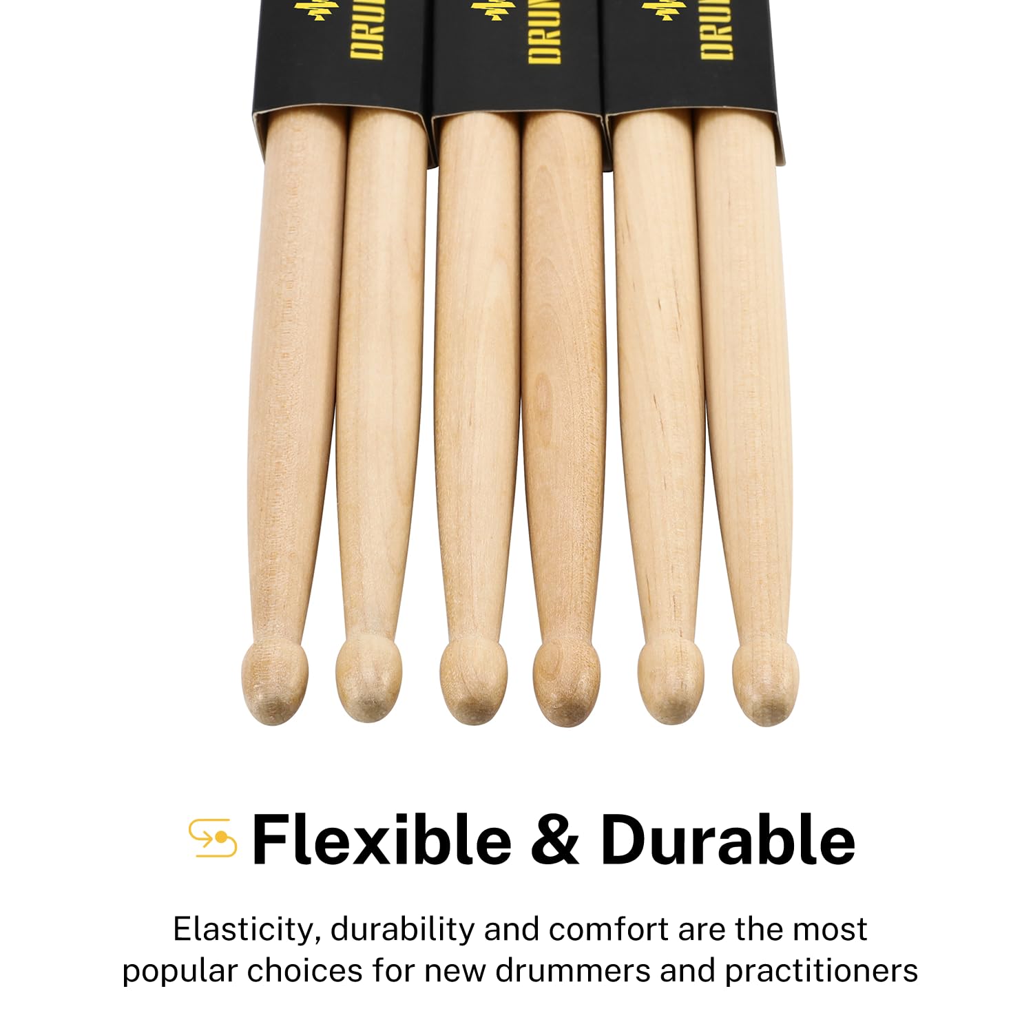 Donner Drum Sticks, 3 Pairs 5A Drumsticks Classic Maple Wood Snare Drumsticks With Carrying Bag, Christmas Birthday Gift, Great