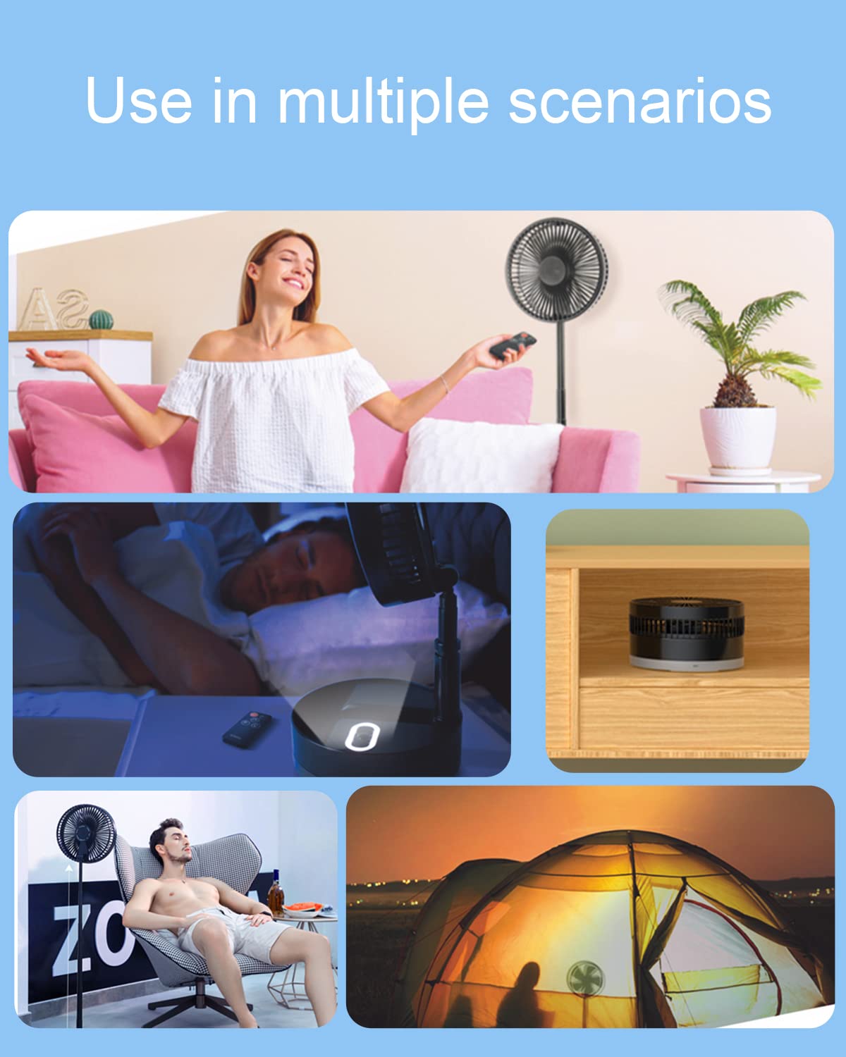 Un Unitedtime Foldable Fan Foldaway Oscillating With Remote Control, 10800Mah Battery Operated Fans, Portable For Outdoor, Court