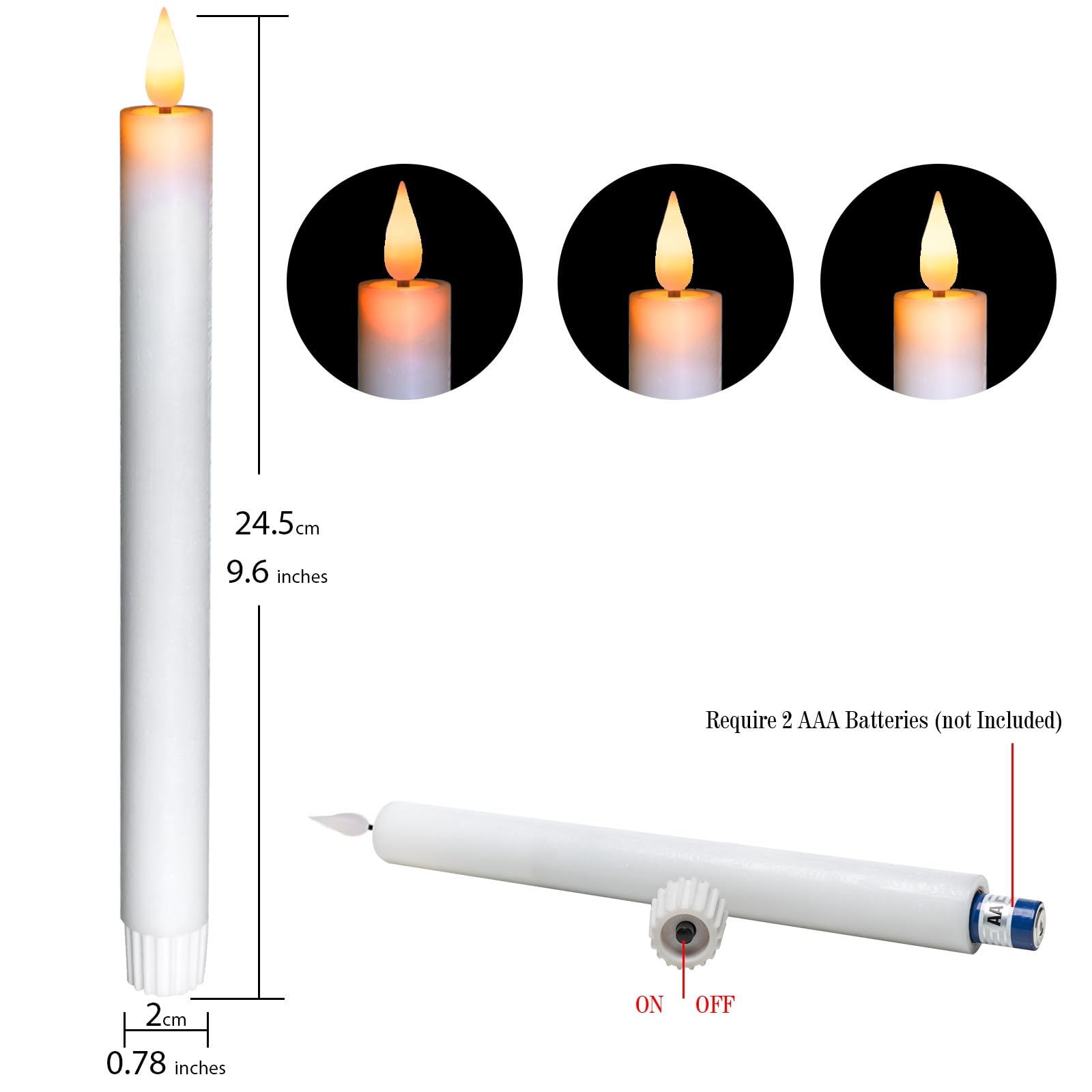 5Plots 6Pcs Real Wax Flameless Taper Candles With Timer, 9.6 Inches Led Candlesticks With 3D Wick, Flickering Flame Battery Oper