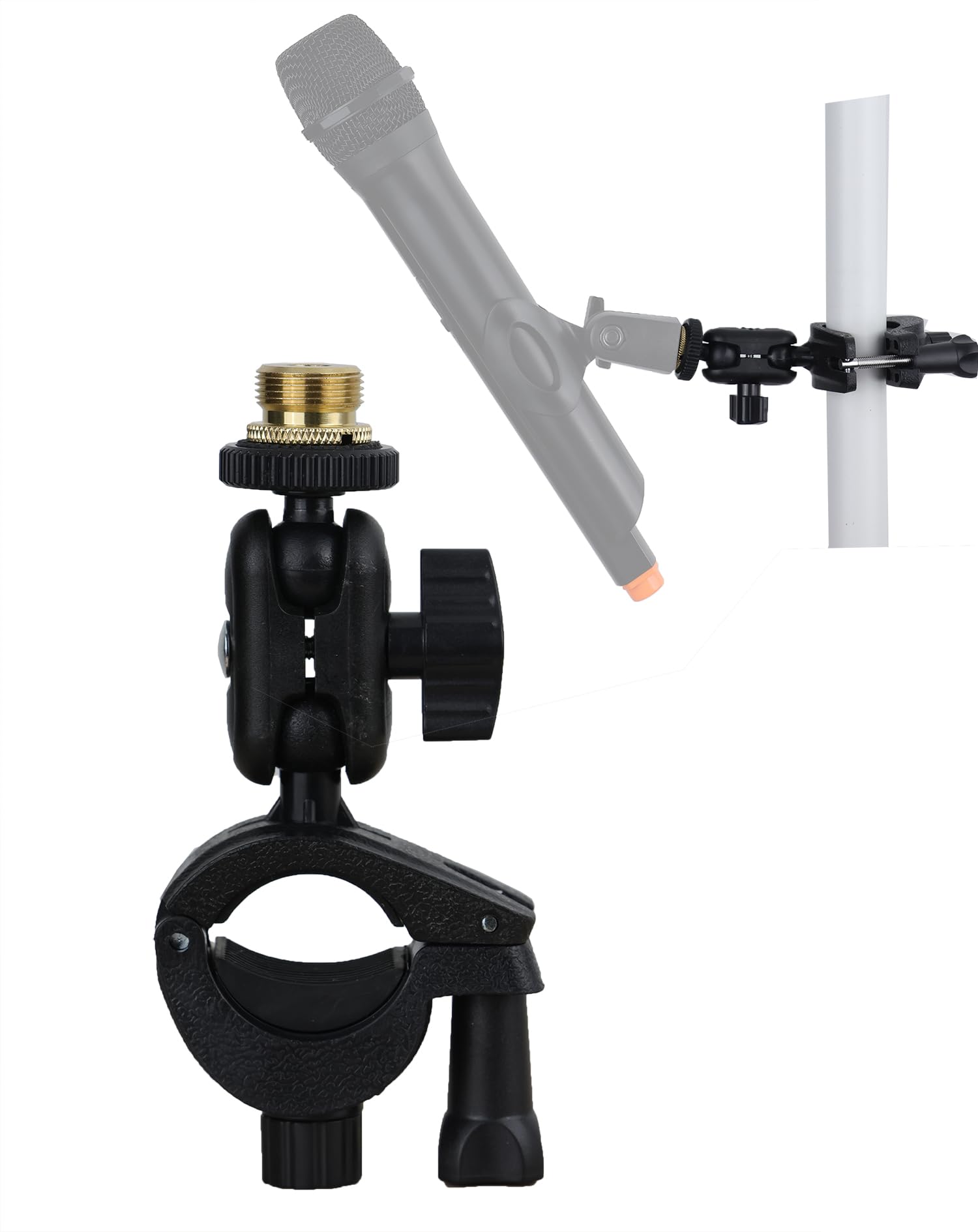 Hocoder Mic Clamp Microphone Mount with Double Ball Head Adjustment, with 1/4  to 5/8  Copper Screw, Fits Mic Stand