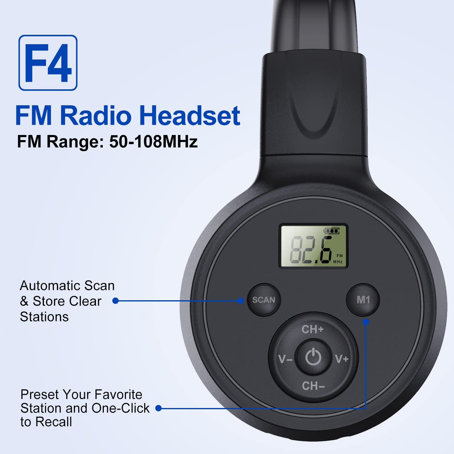 Portable Personal Fm Radio Headphones With Best Reception,Foldable Fm Headset Radio Receiver For Meeting, Daily Works, Hiking, J