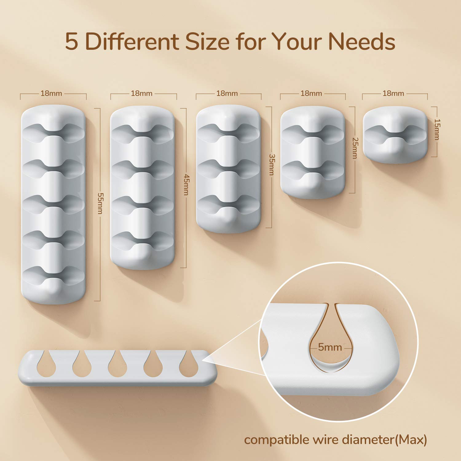 Syncwire Cable Clips, 5 Pack Gray Cord Organizer Cable Management Self Adhesive Cable Holder For Organizing Cable Cords, Ideal F