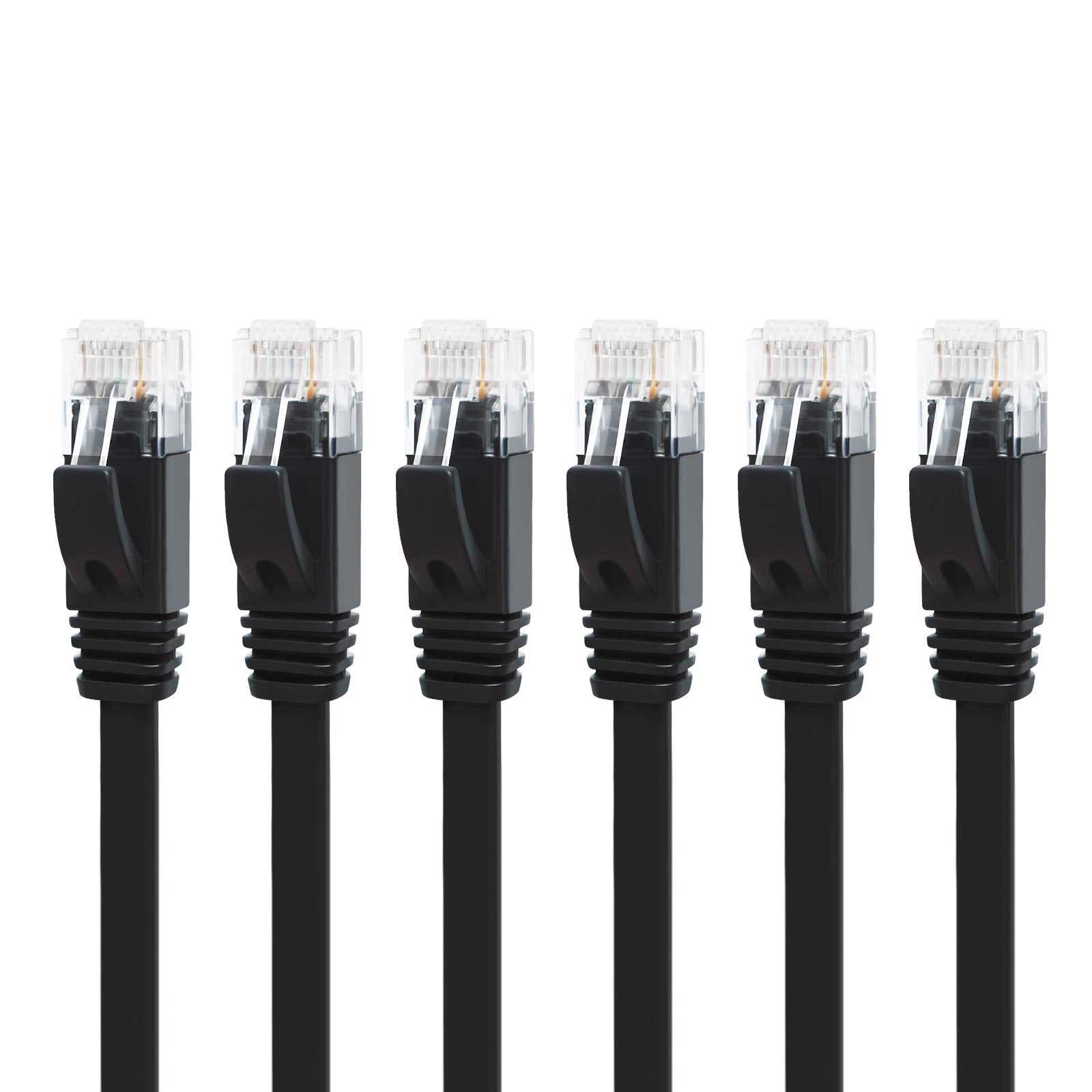 Yauhody CAT 6 Ethernet Cable 5ft 6-Pack Black, High Speed Solid Flat CAT6 Gigabit Internet Network LAN Patch Cords, Bare Copper 