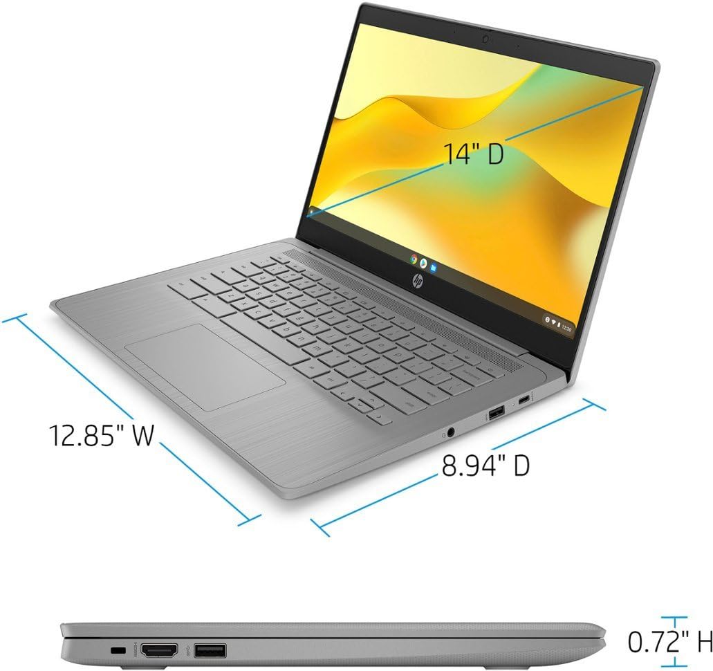 Hp 2023 Newest Chromebook Laptop, 14 Inch Display, Intel Celeron N4120 Processor, 4Gb Ram, 128Gb Storage (64Gb Emmc+64Gb Msd Car