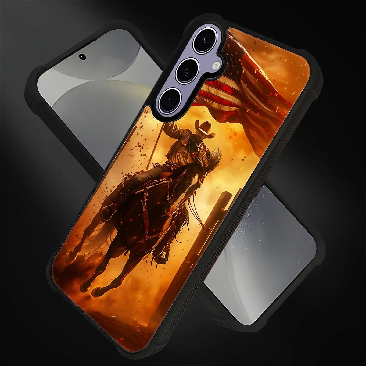 Carloca Compatible With Samsung Galaxy S24 Case, Horse American Flag Cowboy Pattern For Girl Ultra Protection Shockproof Soft Si