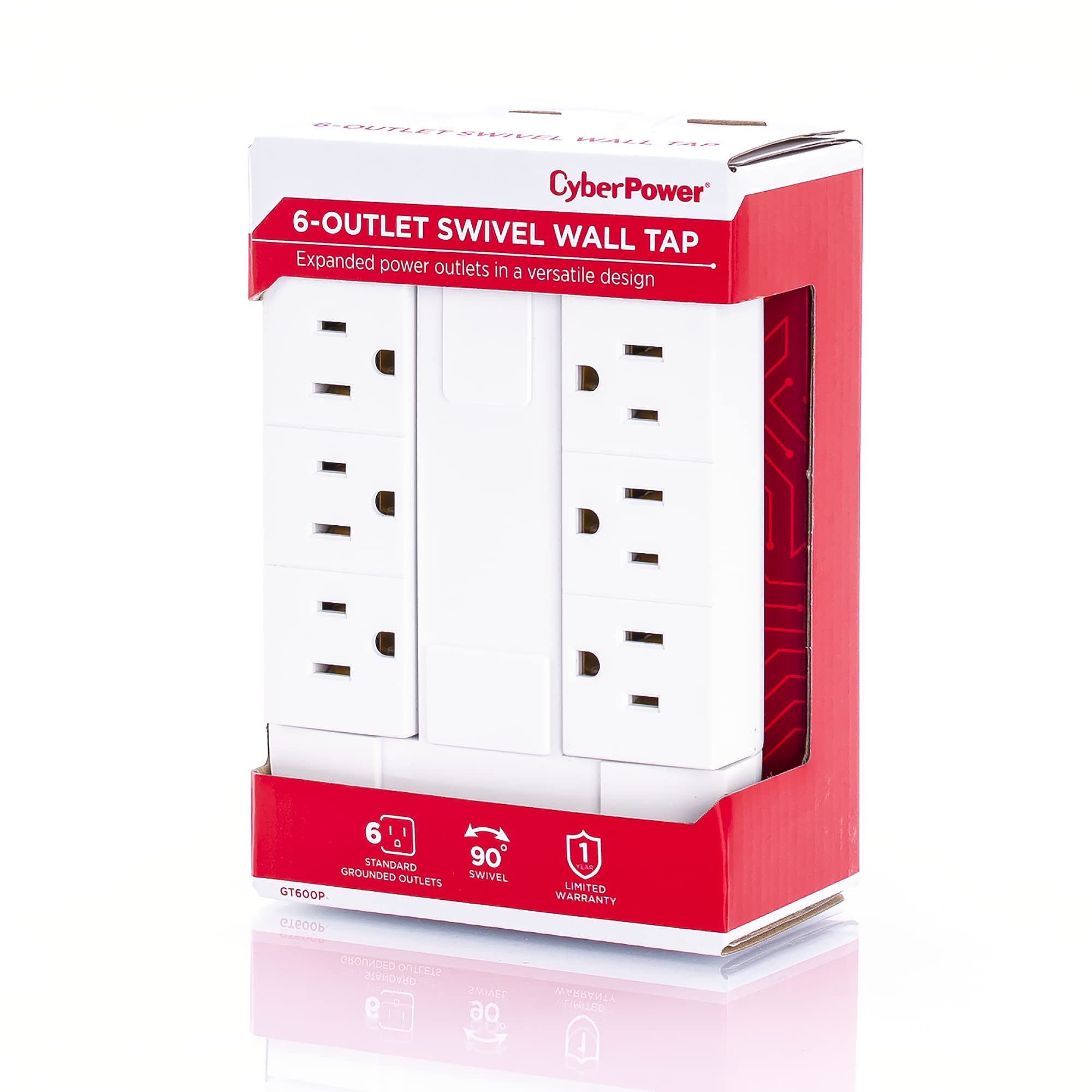 Cyberpower Gt600P 6 Outlet Swivel Grounded Wall Tap, White