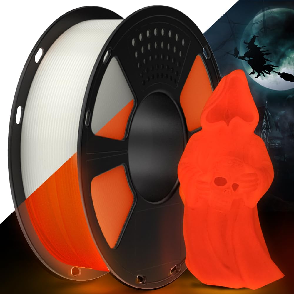 GEEETECH Glow in The Dark PLA Orange Red Filament, 3D Printing Luminous Filament 1.75mm, Best with UV Lamps, 1kg Spool (2.2lbs),