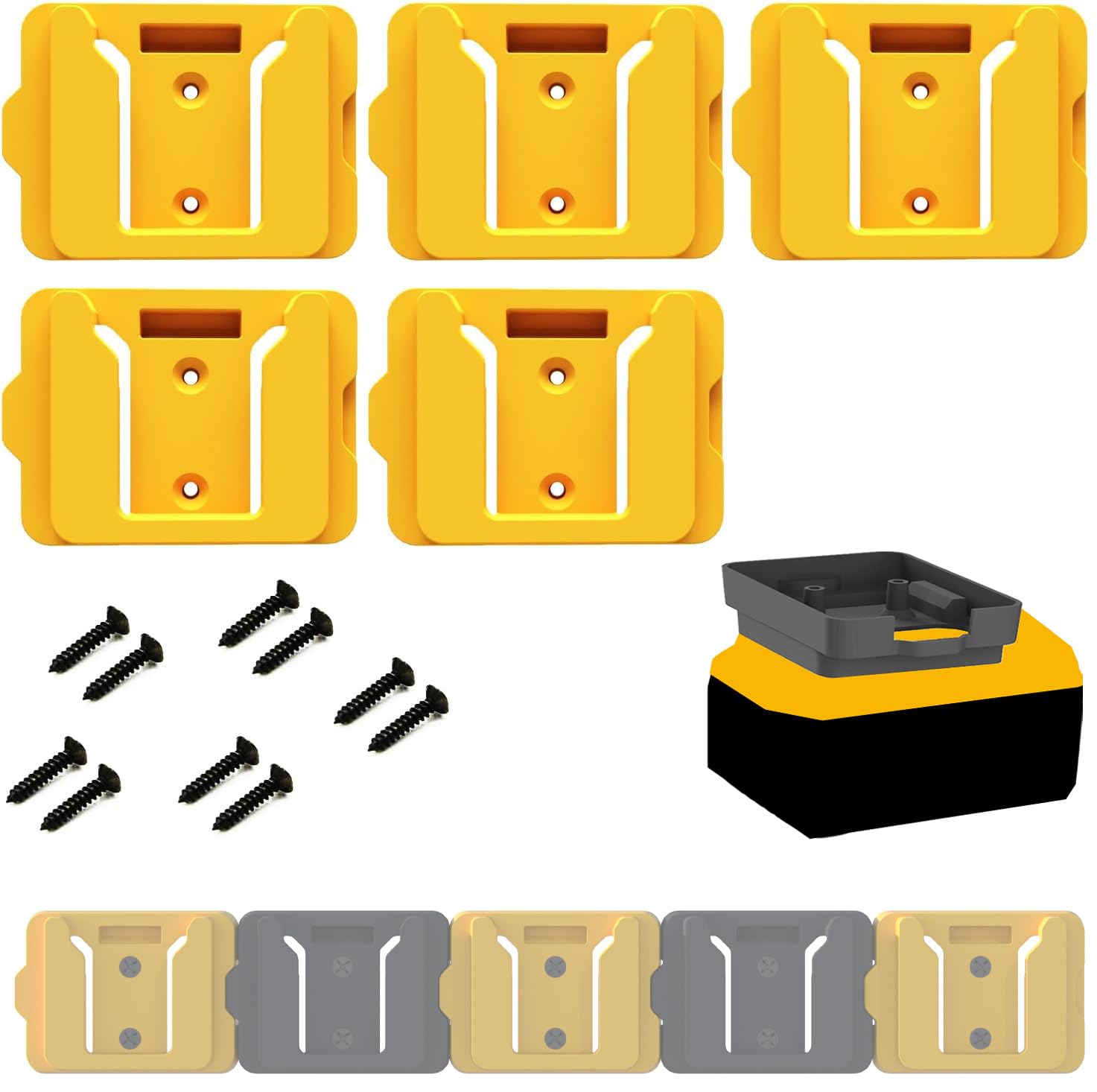 Gijok Battery Holders For Dewalt 20V/60V Mount Dock   Fit For Dcb200, Dcb203, Dcb205, Dcb206 Batteries (Yellow, 5 Pack)