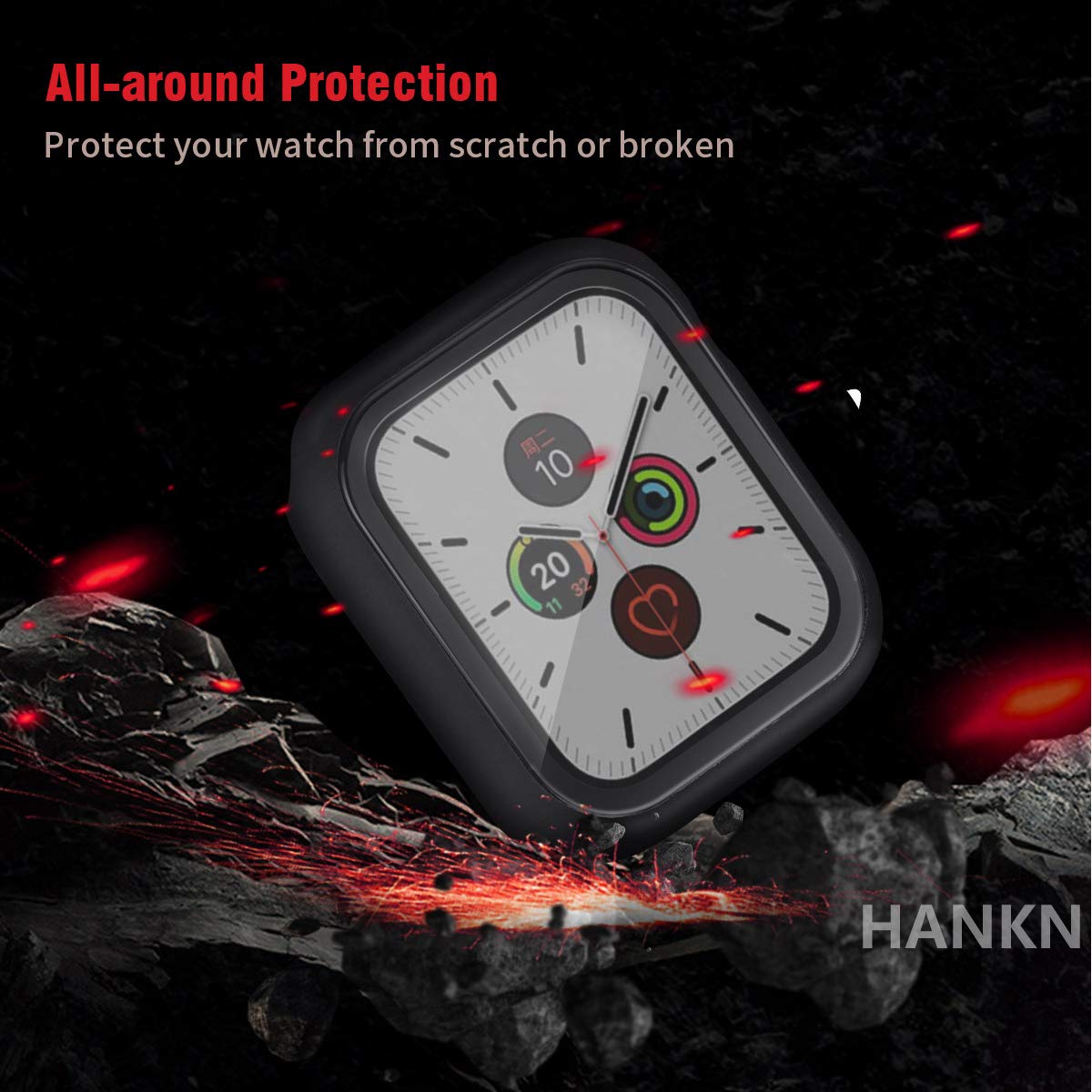 Hankn 2 Pack Matte 42Mm Case Compatible With Apple Watch Series 3 2 1 Tempered Glass Screen Protector 42Mm Case, Full Coverage H