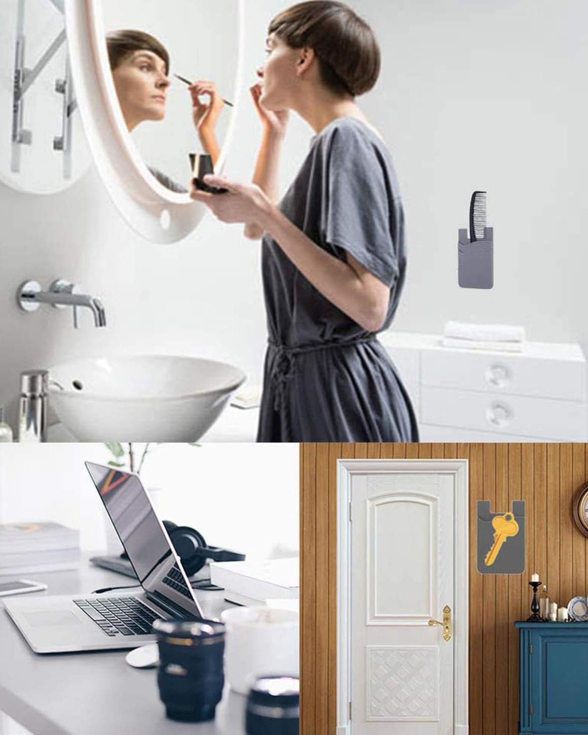 Biajiya Card Holder For Back Of Phone, Pouch Silicone Wallet Sleeve Pocket Stick On Id Credit Card For All Smartphones