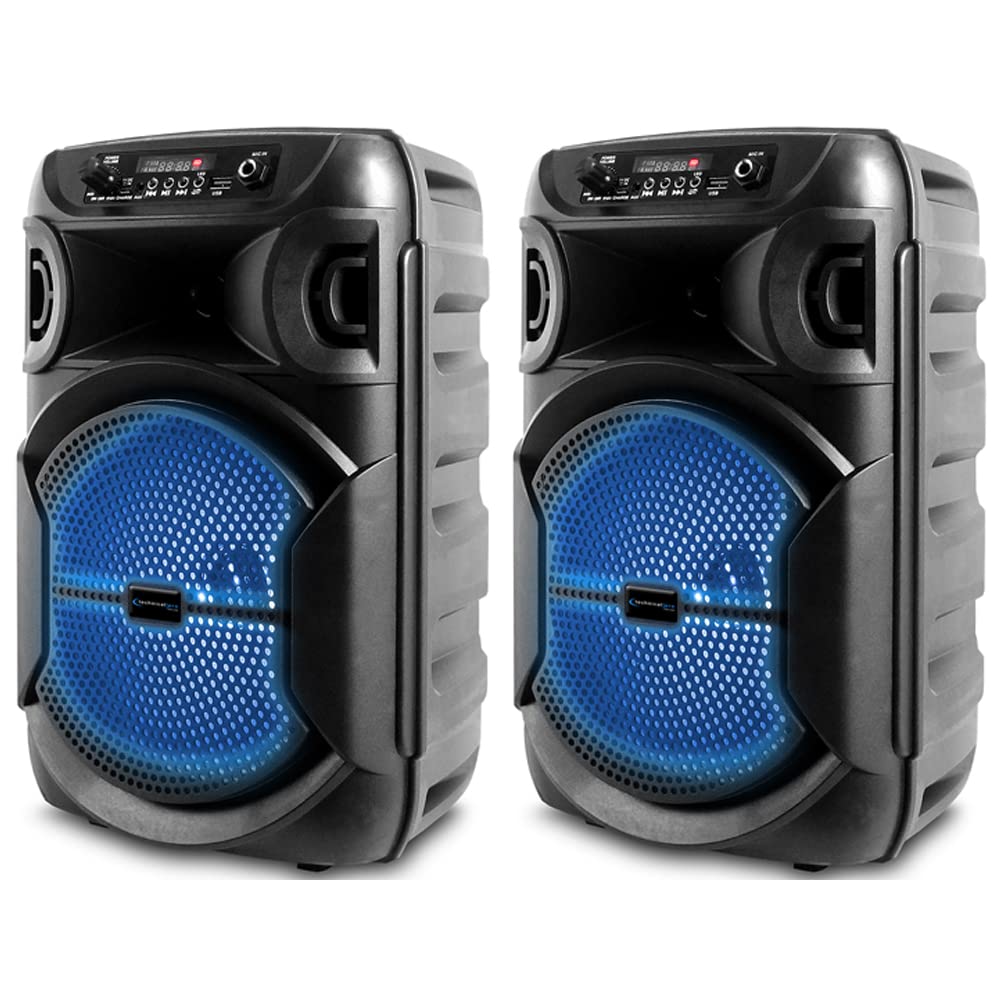 Technical Pro 8 Inch Portable 800 watts Bluetooth Speaker with Woofer & Tweeter, Festival PA LED Speaker with Bluetooth/USB Card