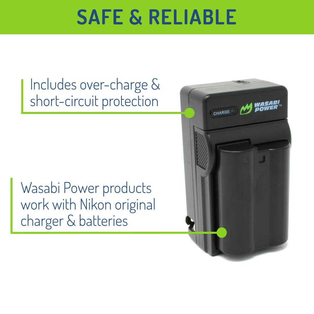 Wasabi Power Battery (2 Pack) And Charger For Nikon En El15 And Nikon D500, D600, D610, D750, D780, D800, D800E, D810, D810A, D8