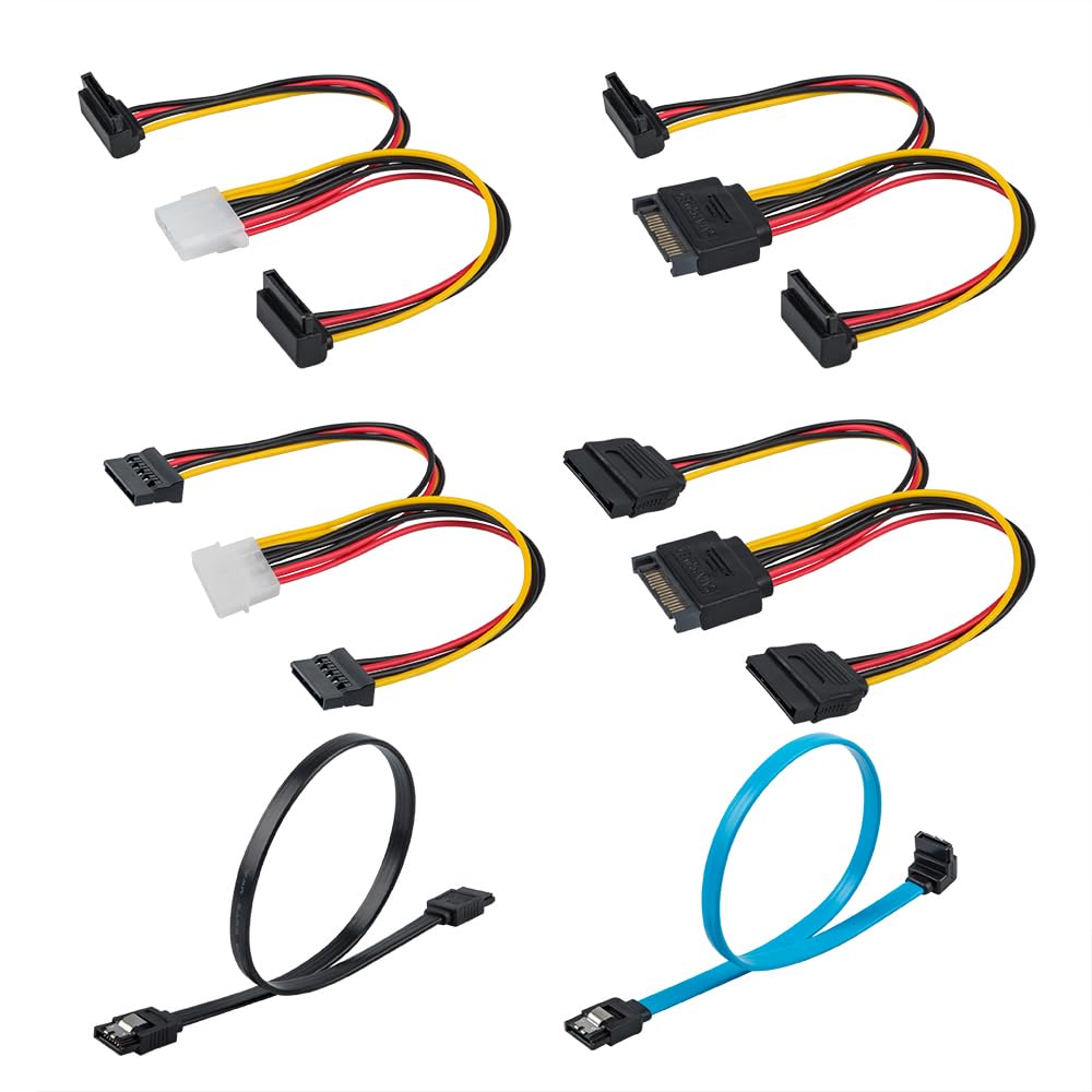 Findtop Set Of 6, Sata Power Splitter Cord And Sata Iii Cable 6.0 Gbps, Straight And 90 Degree Sata 3.0 Cable, Sata 15 Pin Male