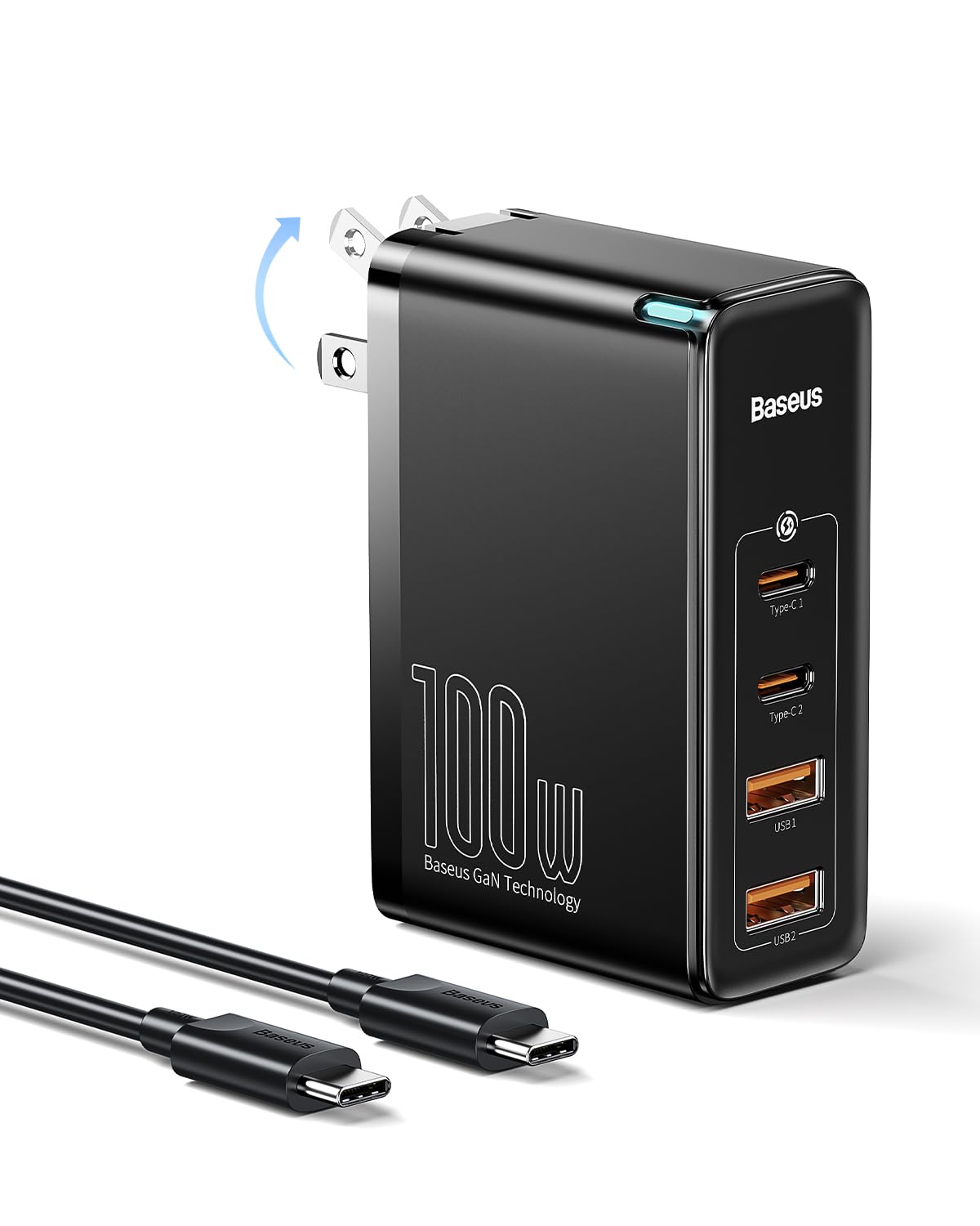 USB C Charger, Baseus 100W 4-Port GaN II Wall Charger, USB C Fast Charger Block with 2A+2C Ports for iPhone Series, Galaxy, MacB