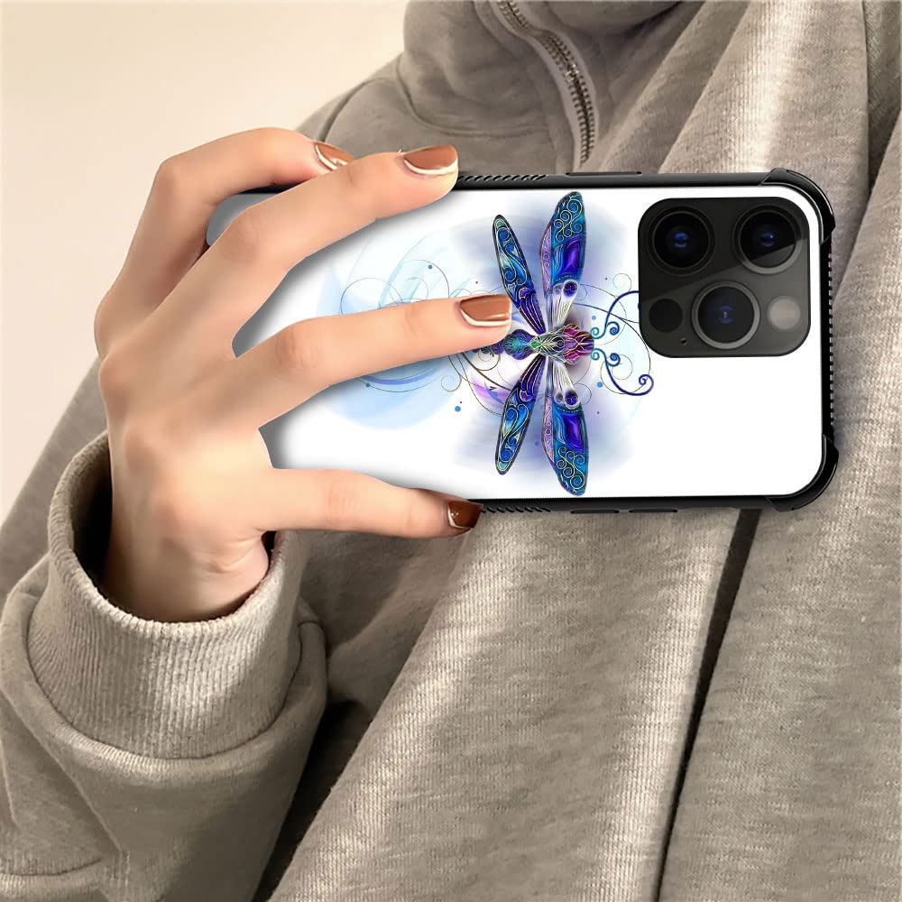 ZHEGAILIAN iPhone 14 Pro Shock Protective Case Tempered Glass Soft Silicone TPU Blue Dragonfly