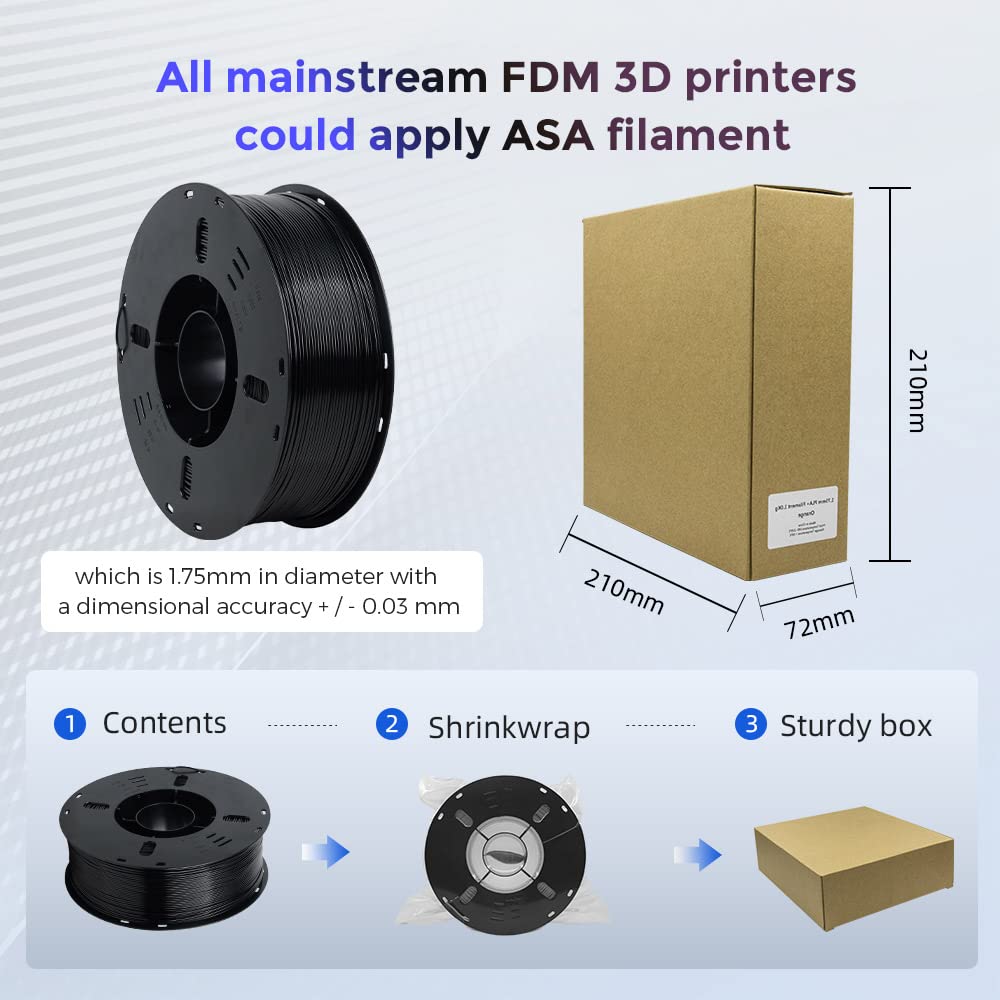 Voxelab Asa Black Filament 1.75Mm, Uv/Rain/Heat Resistant Tough 3D Printer Filament, Great For Printing Outdoor Functional Mecha