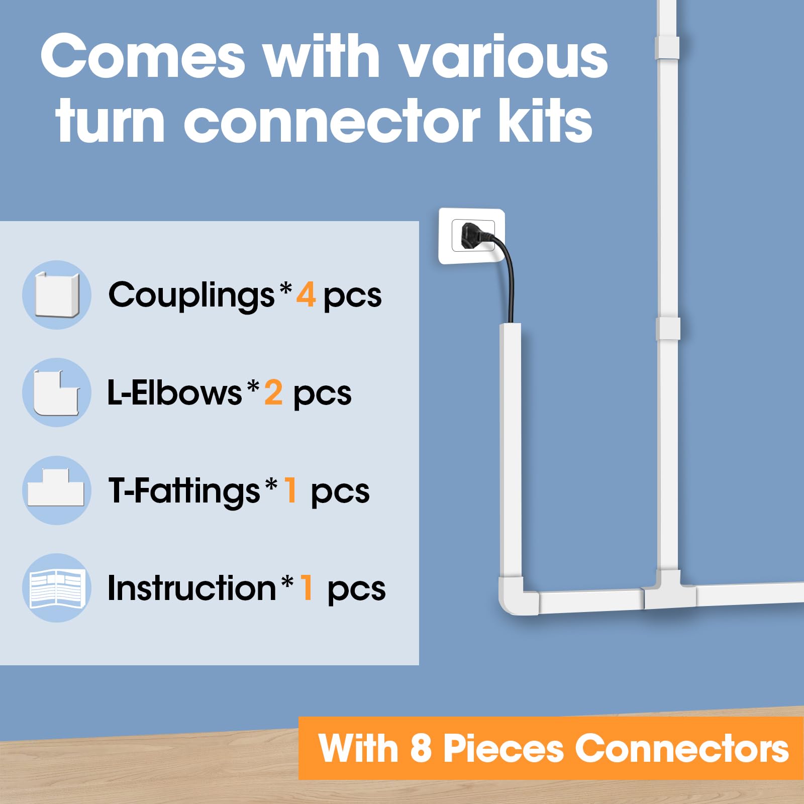 YesBes Cord Hider Kit Wire Covers Paintable Cable Raceway for Wall Mount TV Plastic White 116in (W0.59in x H0.4in)