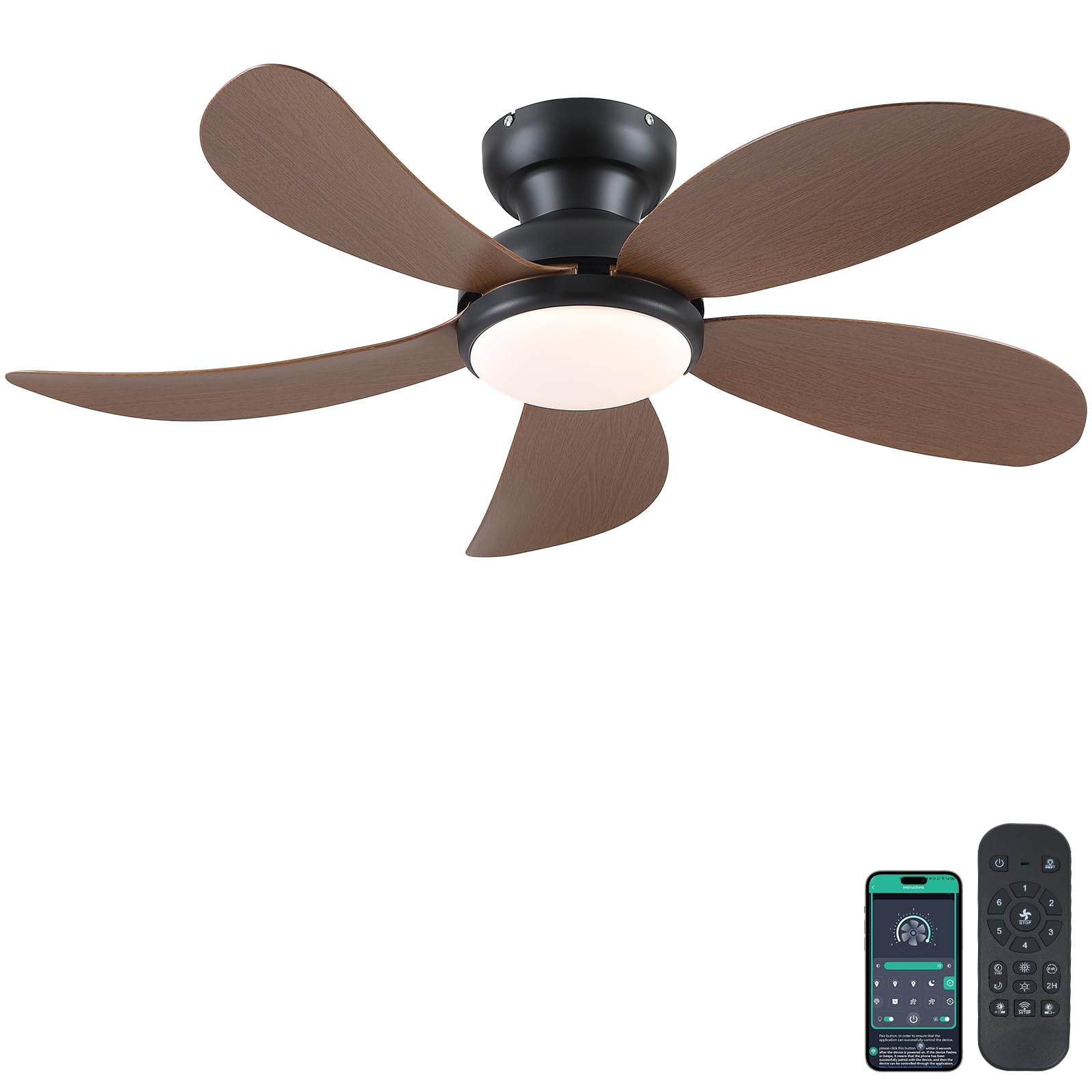 PHORUS Low Profile Ceiling Fans with Lights and Remote,42 Small Flush Mount Ceiling Fans with Quiet Reversible DC Motor, Dimmabl