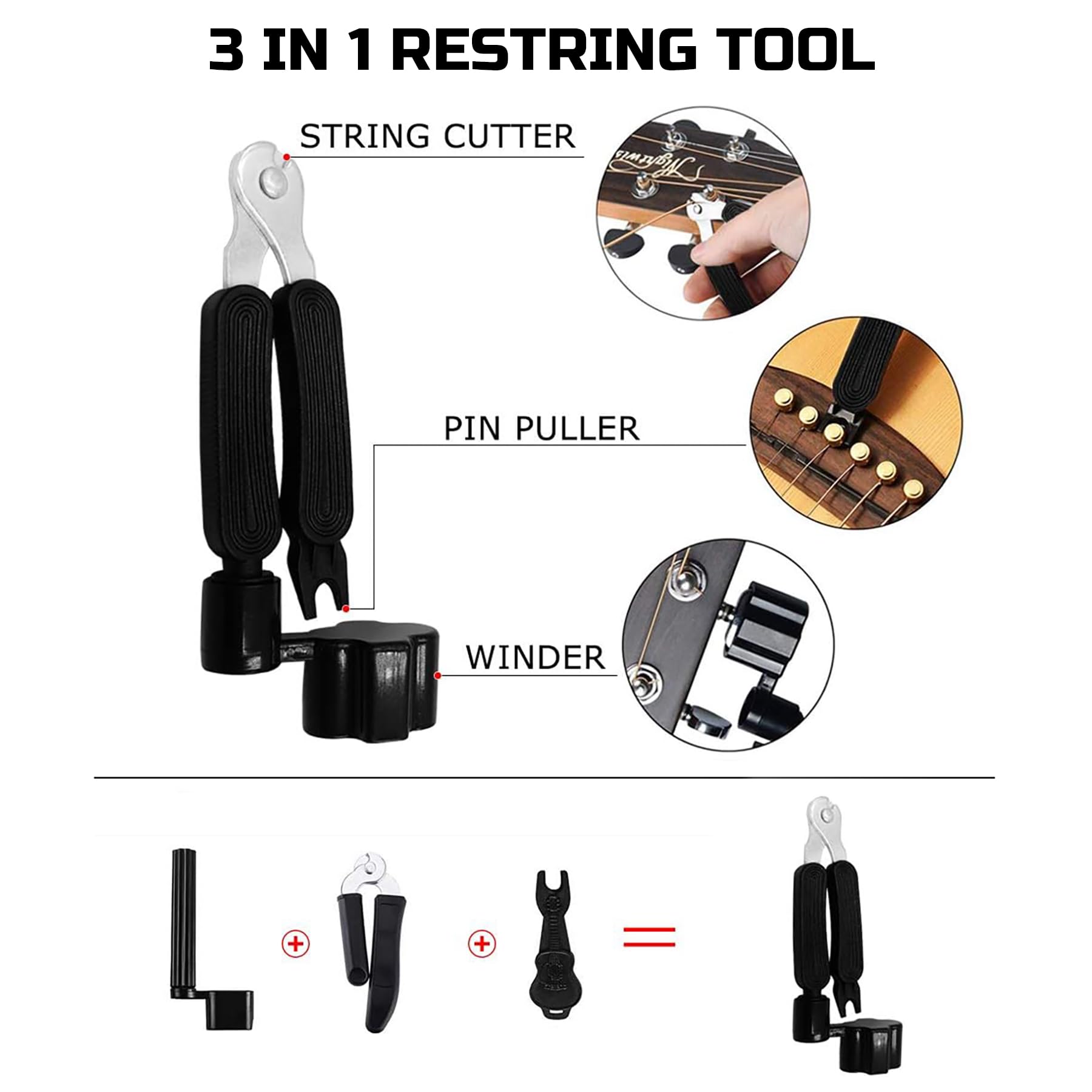 Lomeve Guitar Accessories Kit Include Acoustic Guitar Strings, Tuner, Capo, 3 In 1 Restring Tool, Pick Holder, Bridge Pins, Nuts