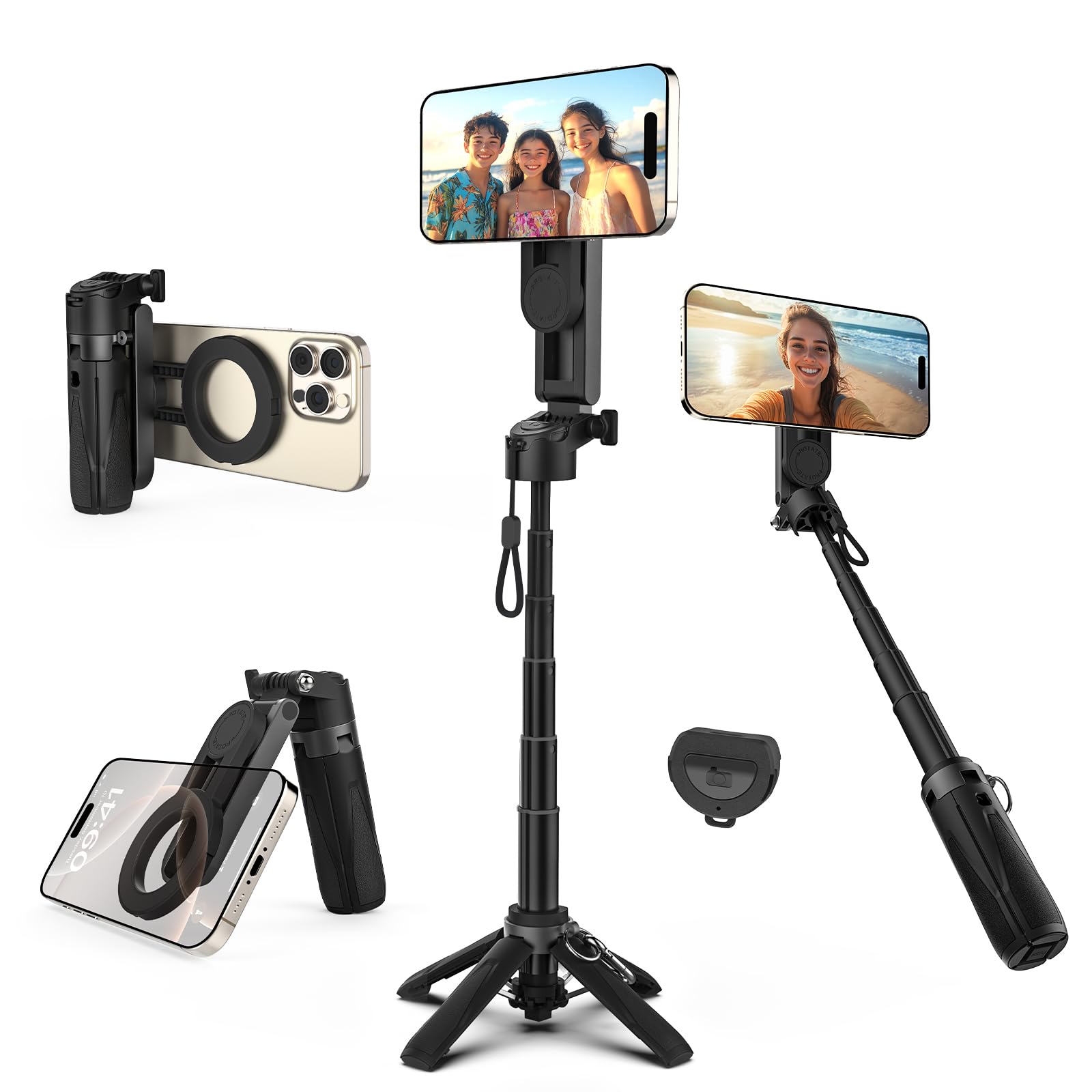 Takerers for Magsafe Tripod for iPhone?Pocket Size? 4-in-1 Portable Magnetic Selfie Stick for iPhone Stand for Video Recording T