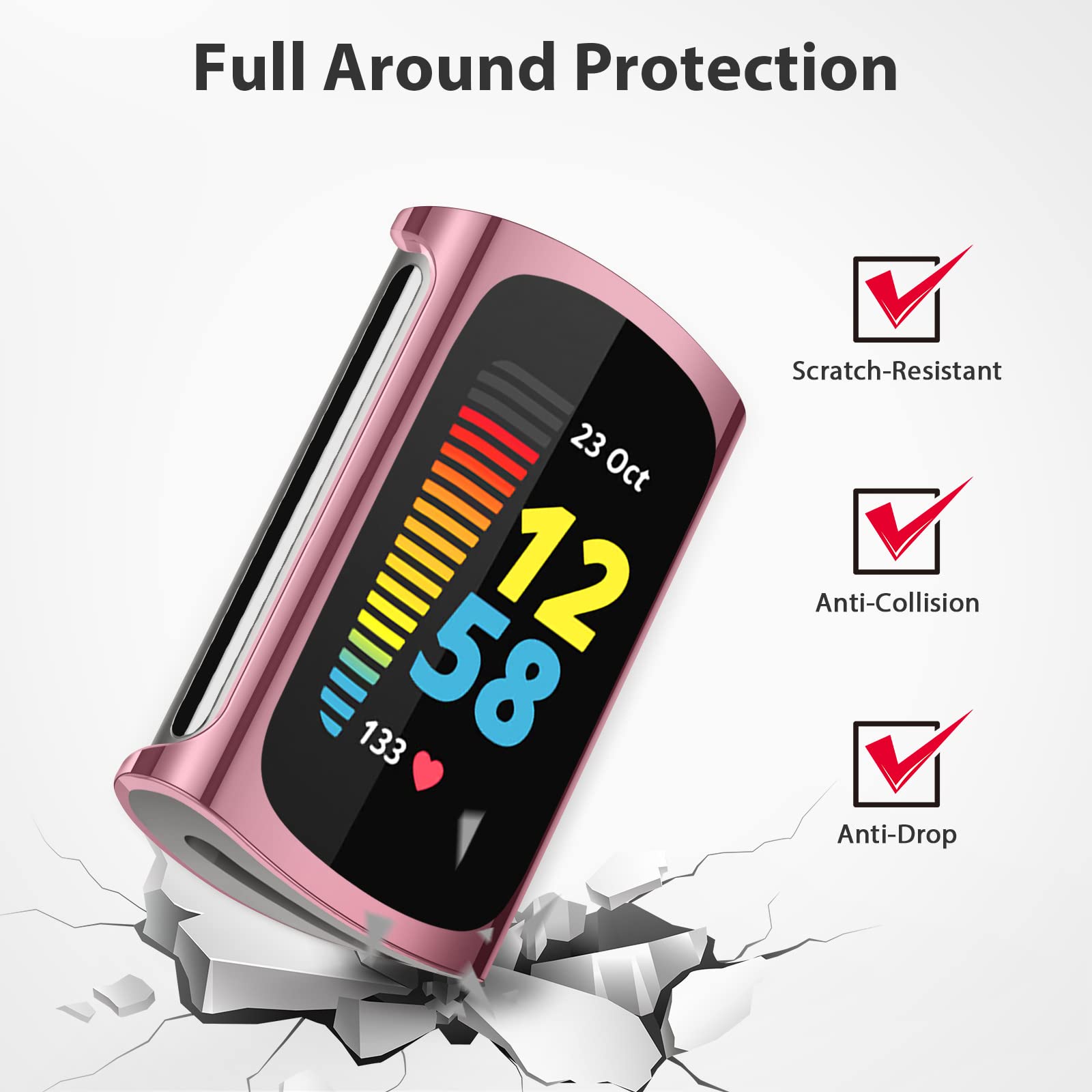 4 Pack Screen Protector Compatible With Fitbit Charge 6/Charge 5(Not For Charge 4/3),Tpu All-Around Protective Case Cover Rugged