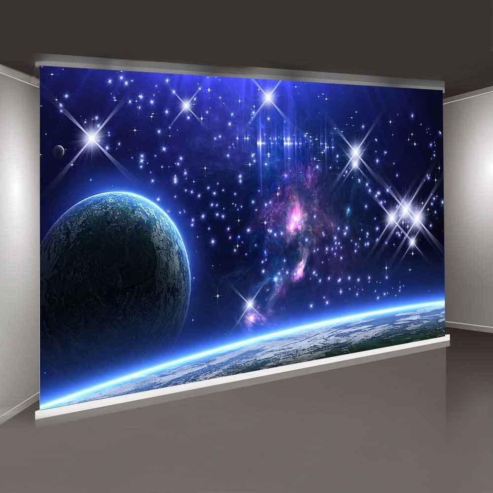 Mtmety 5X3Ft Galaxy Backdrop Stars Sky Background Dark Blue Halo Glitters Stars Purple The Earth Props Photo Studio Lxme054