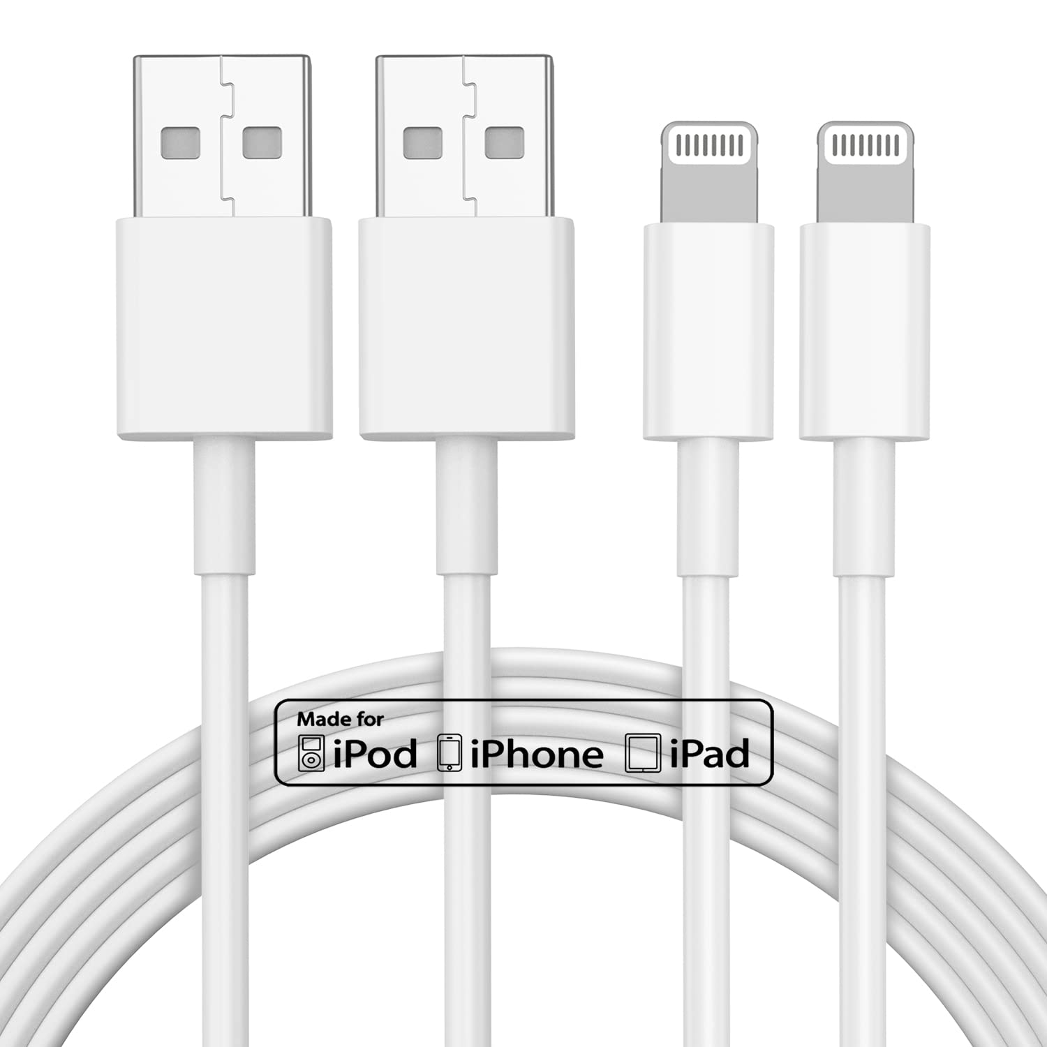 2Pack 3Ft Iphone Charger, [Apple Mfi Certified] Long Iphone Charger Cord 3 Ft, Apple Lightning To Usb Cable, 3 Foot Fast Charging Cords For Iphone Charger 14/13/12/11/13 Pro/13 Max/X/Xs/Xr/Xs,White