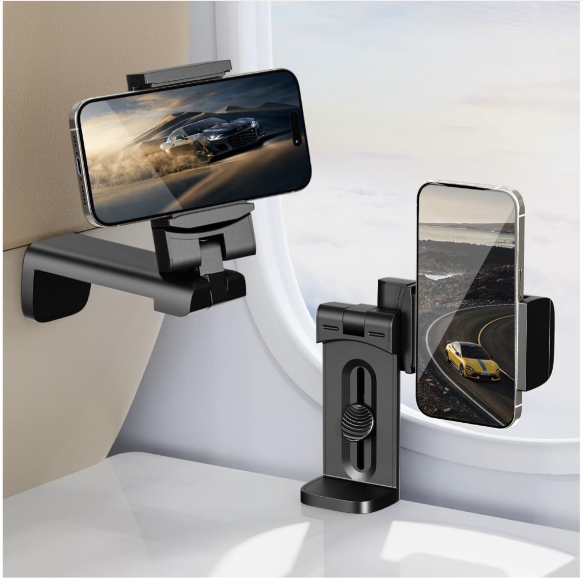 Adjustable Airplane Phone Holder, [Strong Holding Power] Compact Travel Essential In Flight Phone Mount, Universal Travel Gadget