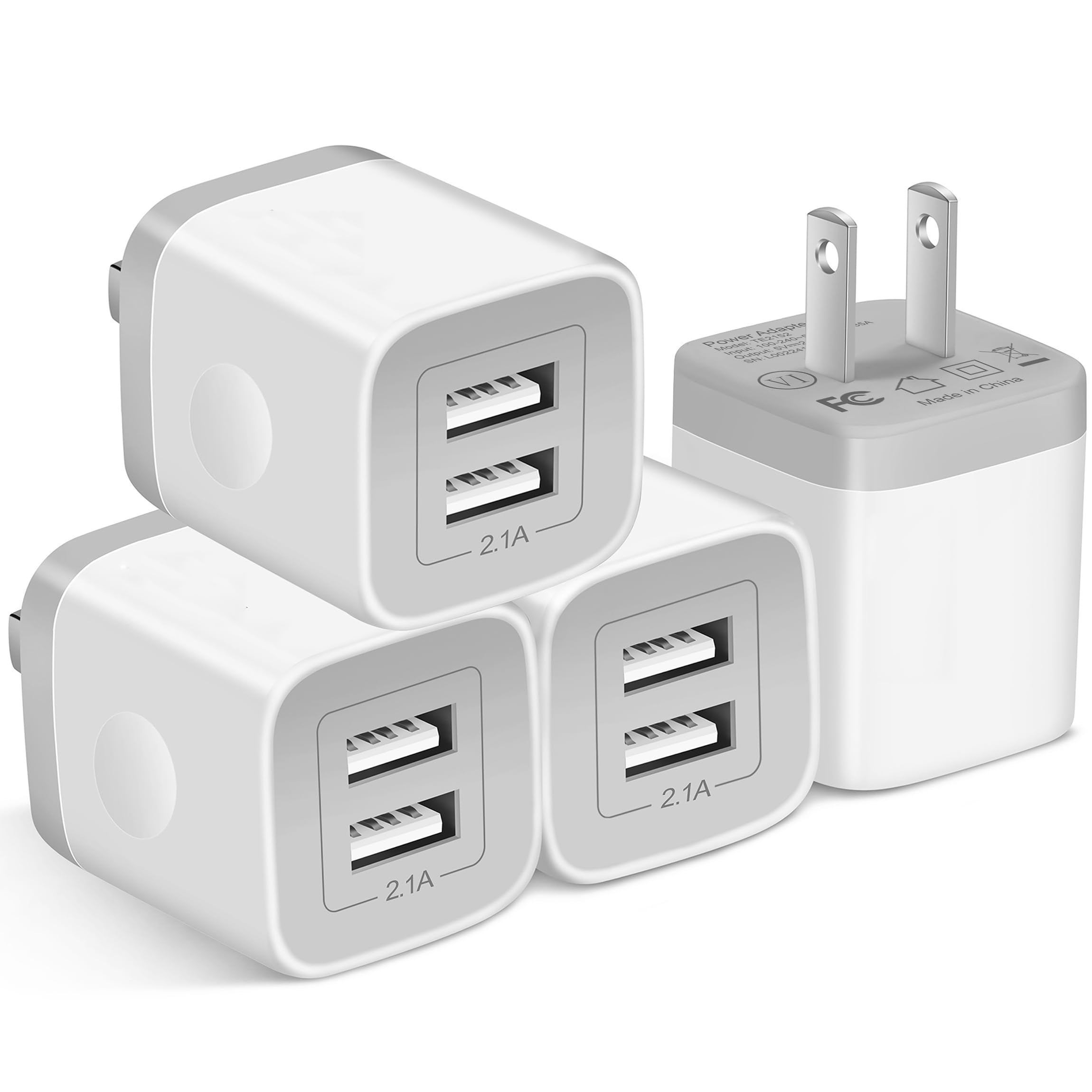 X Edition Wall Charger,4 Pack 2.1A Dual Port Usb Power Adapter Plug Charging Block Cube For Phone 8/7/6 Plus/X, Pad, Samsung Gal