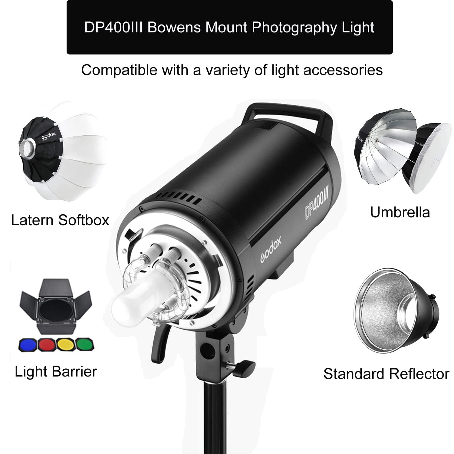 Godox Dp400Iii Studio Flash 400W 5600K Bowens Mount Strobe Light With Standard Reflector 6 Colors Soft Cloth For Wedding Portrai