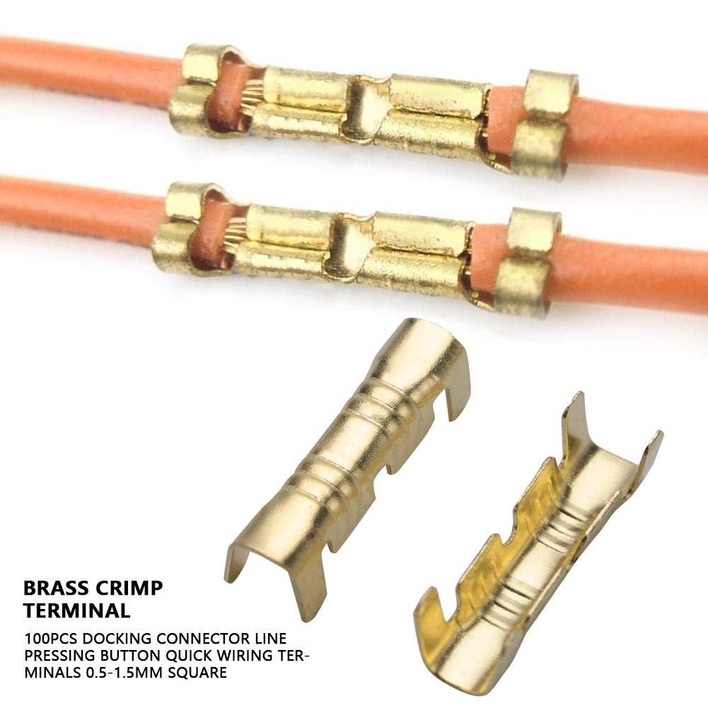 100 Pcs Brass Connectors Kit, Male And Female Spade Quick Splice Quick Electric Wiring Butt Connector For For Car Audio Speaker
