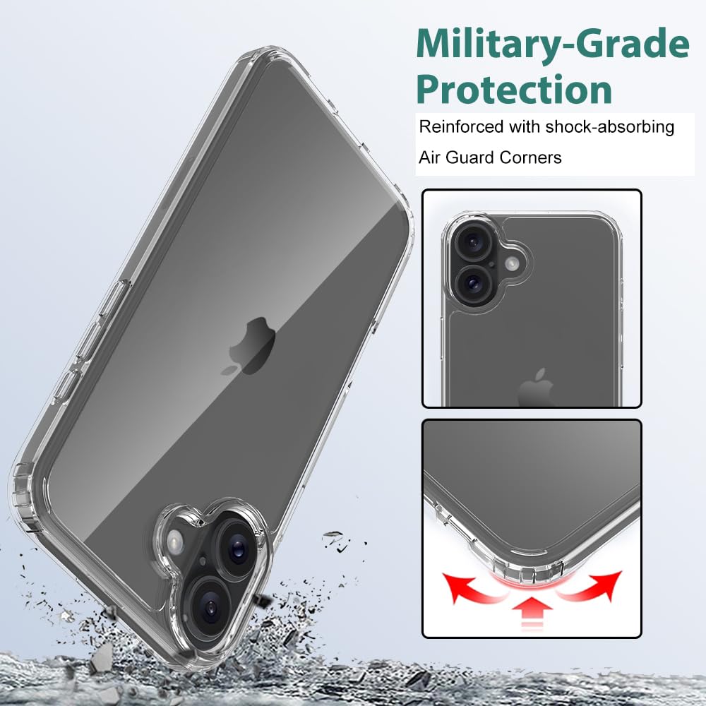 Tenoc Phone Case Compatible With Iphone 16 Plus, Clear Case Non Yellowing Protective Bumper Hard Back Cover For 6.7 Inch