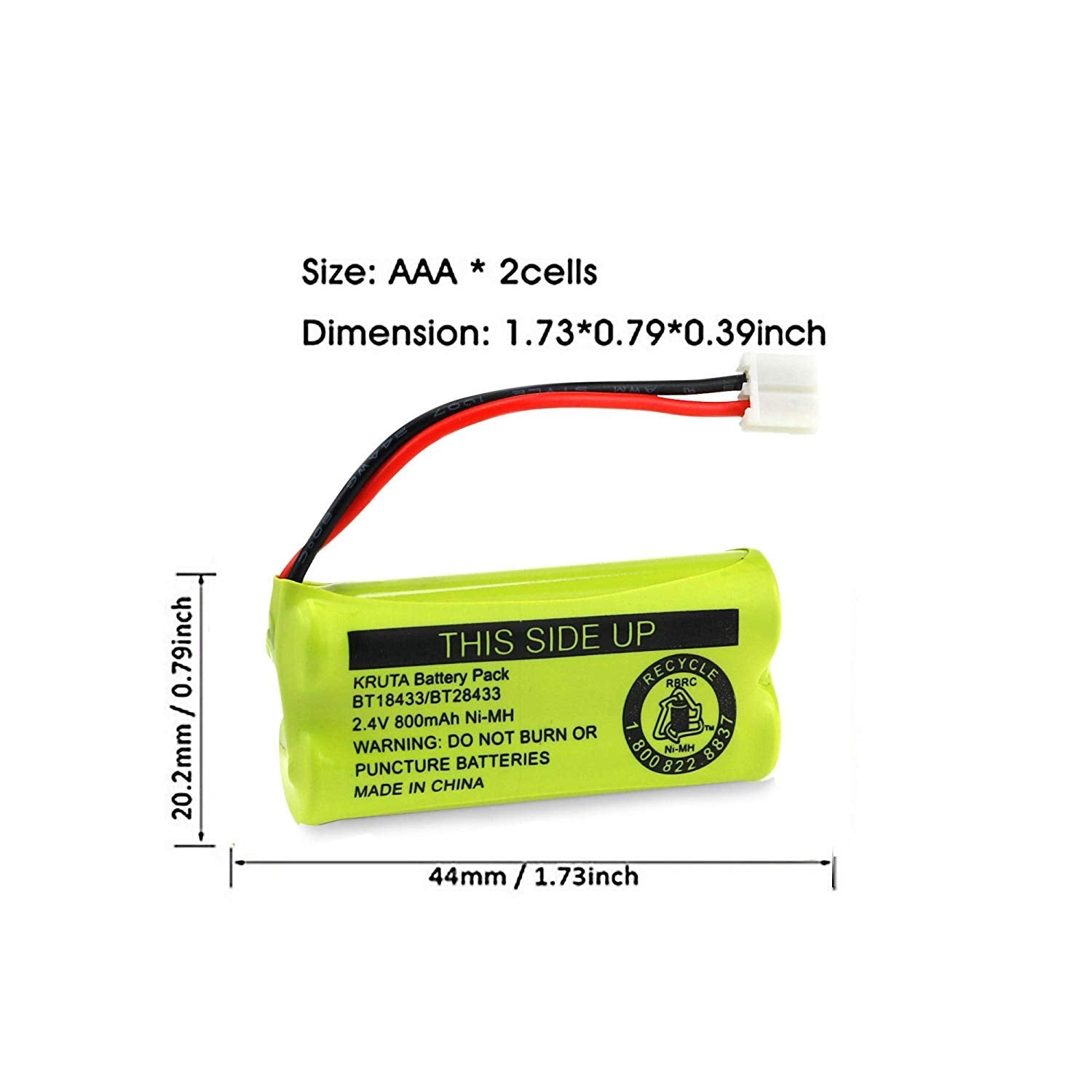 Kruta Bt18433/Bt28433 800Mah 2.4V Ni Mh Cordless Phone Battery Compatible With At&T And Vtech Bt18433 Bt28433 Bt184342 Bt284342
