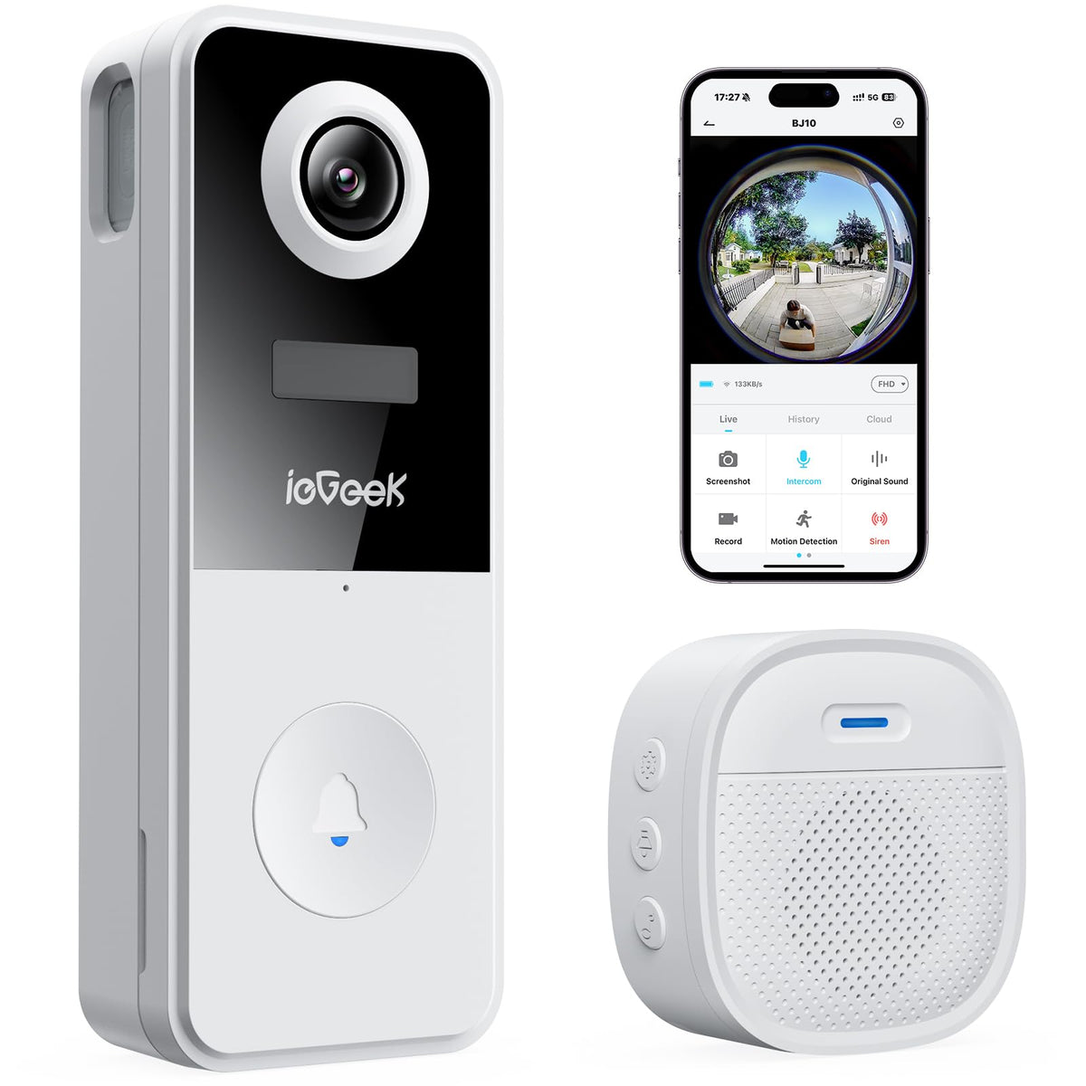 ieGeek Doorbell Camera Wireless No Subscription, 3MP Video Doorbell ...
