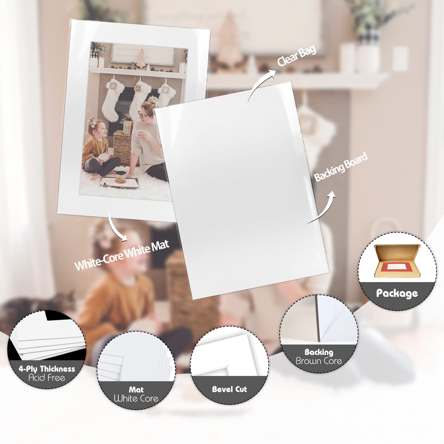 Pack Of 100 5X7 White Picture Mats Mattes With White Core Bevel Cut For 4X6 Photo + Back + Bags