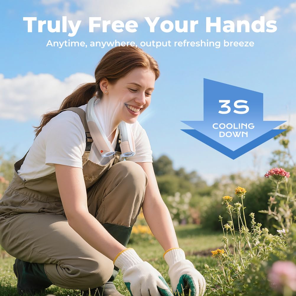 Vosfeel Outdoor Neck Fan 8000Rpm Hurricane Wind, Portable Personal Fan Rechargeable, Proven Battery 20Hrs, 6 Adjustable Cooling