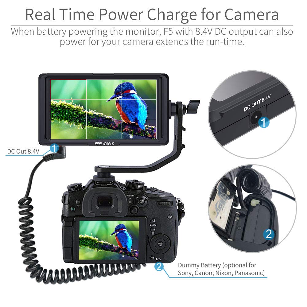 Feelworld F5 5 Inch Dslr On Camera Field Monitor Small Full Hd 1920X1080 Ips Video Peaking Focus Assist With 4K Hdmi 8.4V Dc Inp