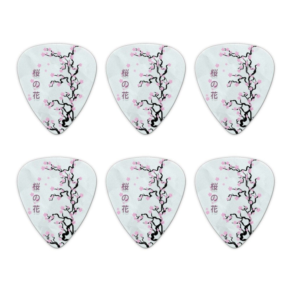 Cherry Blossom Tree Pink Japanese Novelty Guitar Picks Medium Gauge   Set Of 6