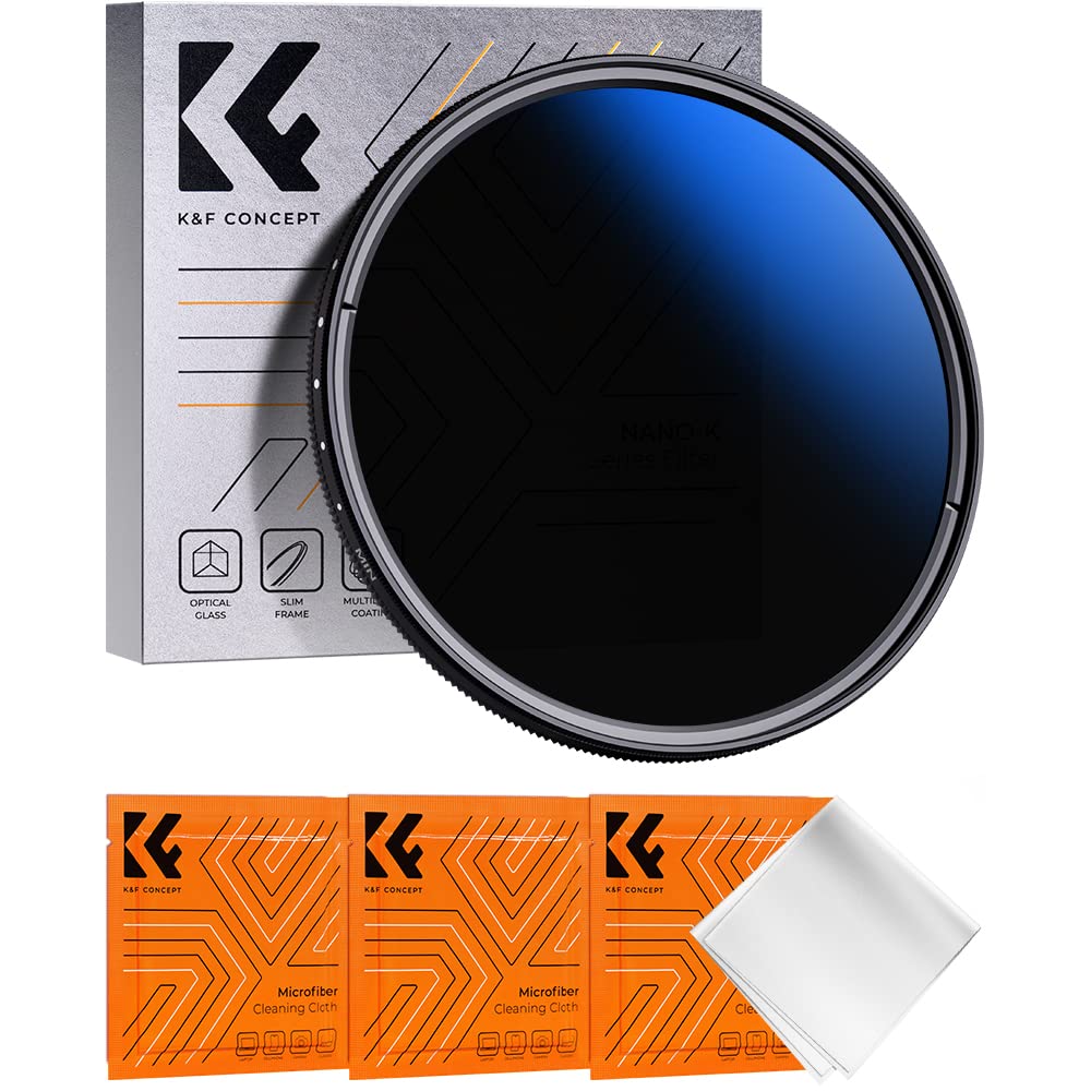 K&F Concept 49Mm Variable Neutral Density Nd2 Nd400 Lens Filter, 18 Multi Layer Coatings, 1 9 Stops Adjustable, Slim, Waterproof