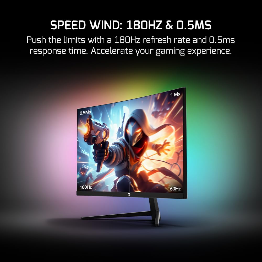 Gamepower T40 23.6 Inch Curved Gaming Monitor, 180Hz 1080P Display, 0.5Ms Response Time, Va Panel, Amd Freesync, Hdr Support, 12