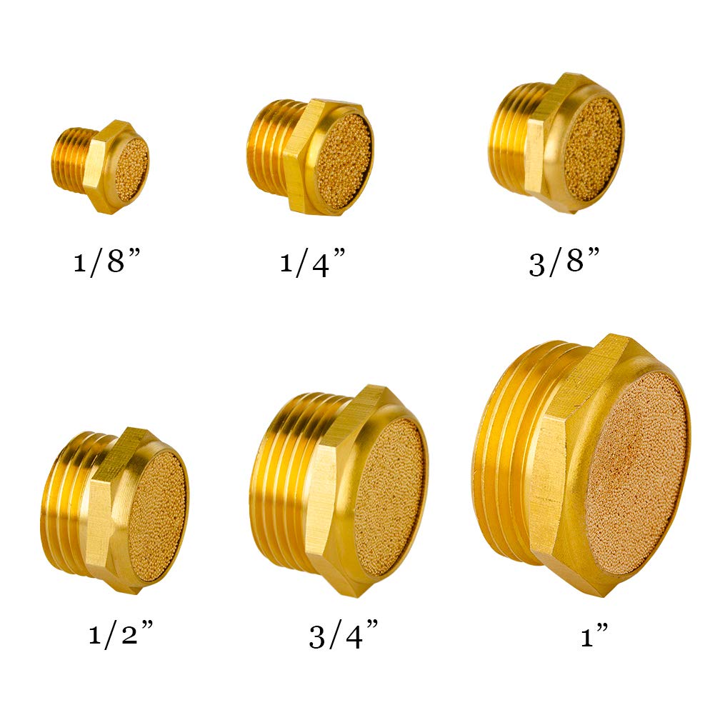 Quickun Pneumatic Muffler Silencer, 1/4    Male Thread Brass Air Exhaust Muffler Sintered Bronze Mufflers (Pack Of 10)